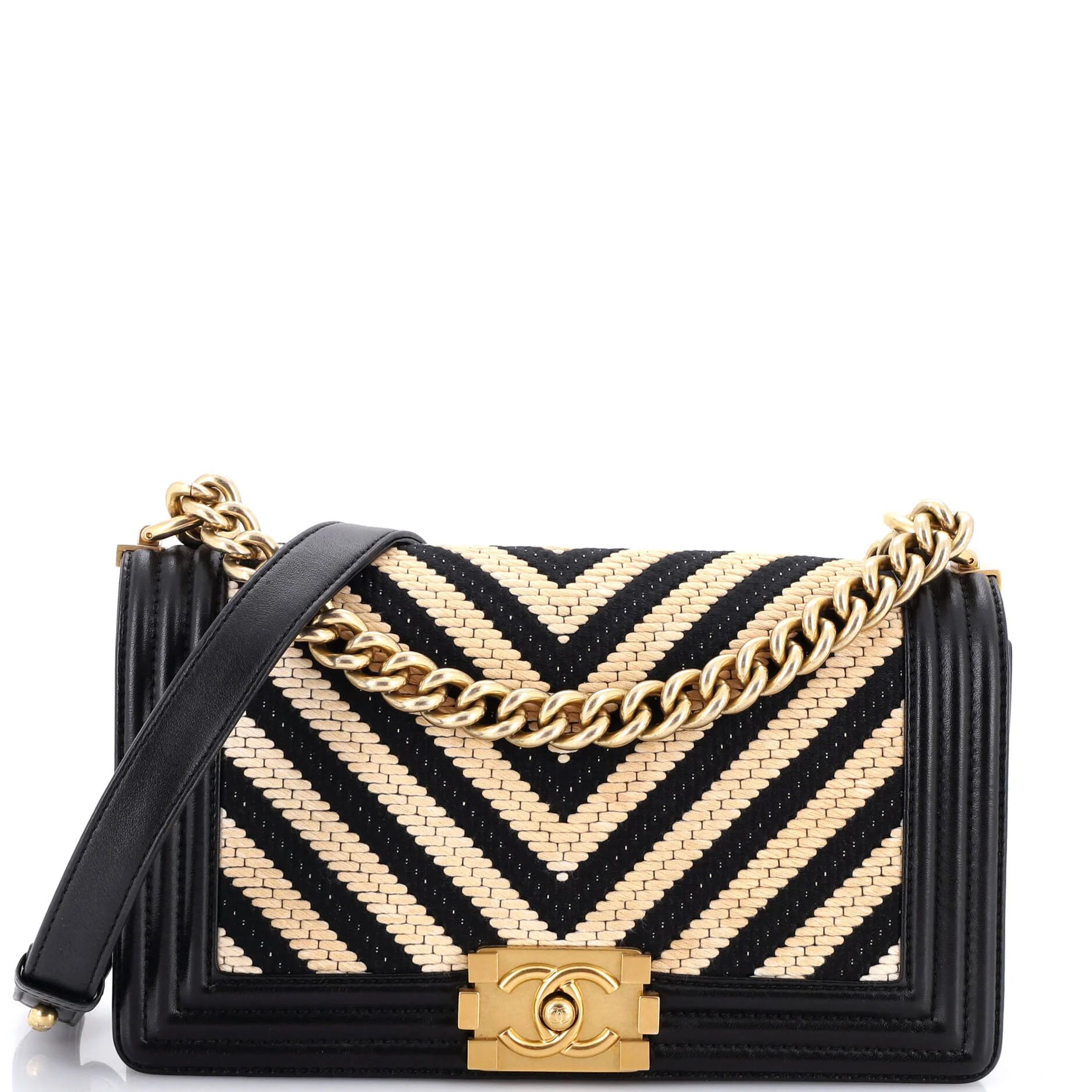 Boy Flap Bag Braided Chevron Calfskin and Lambskin Old Medium