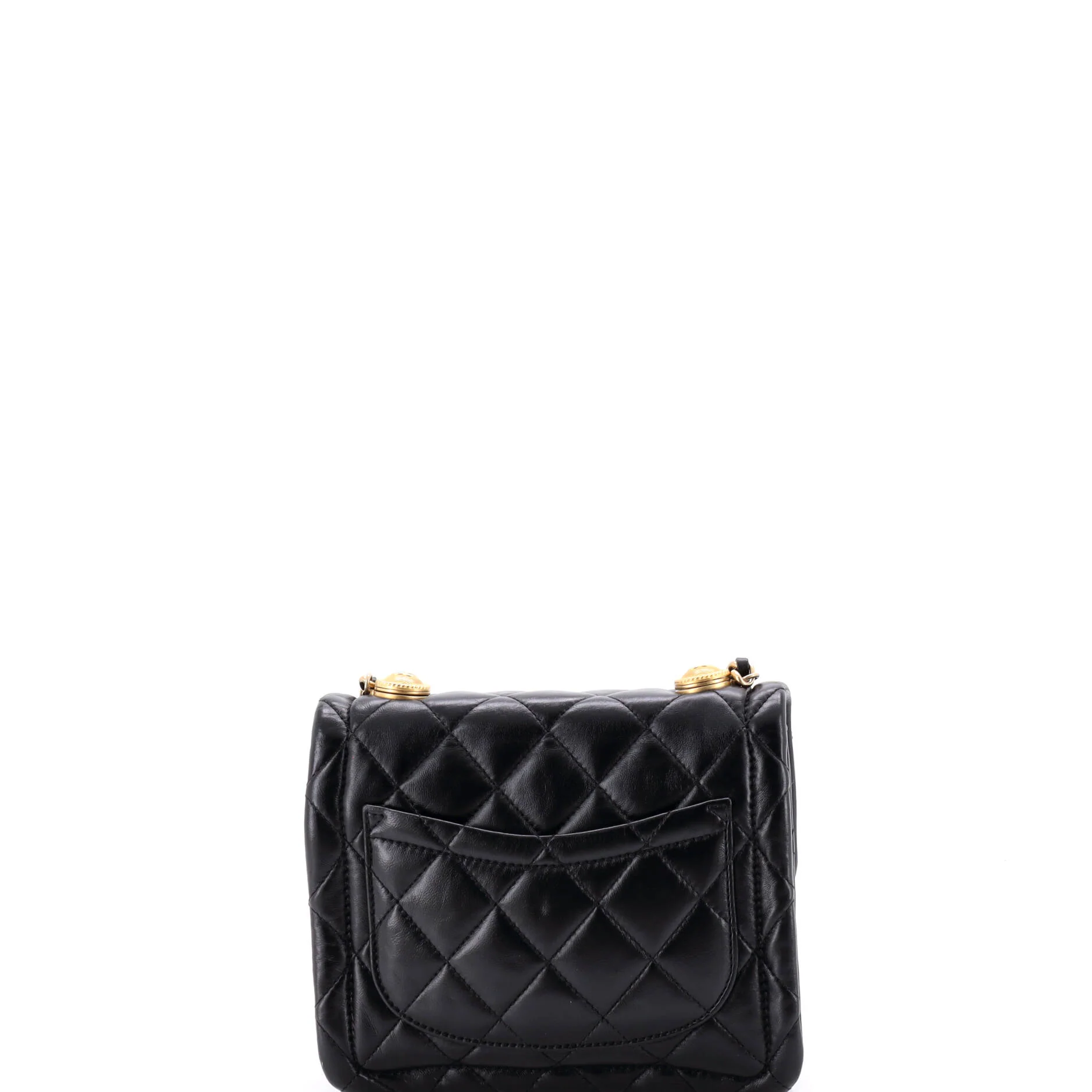 Button on Top Flap Bag Quilted Shiny Lambskin Small - Image 3