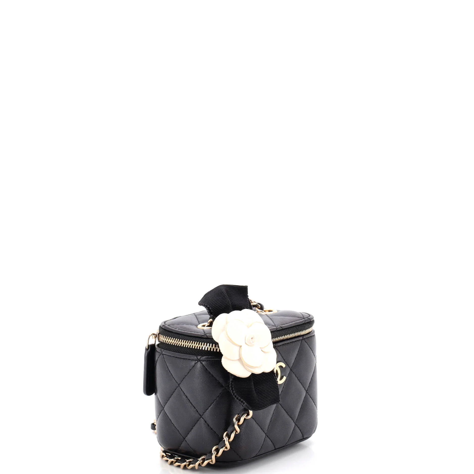 Camellia Bow Vanity Case with Chain Quilted Lambskin Mini - Image 2