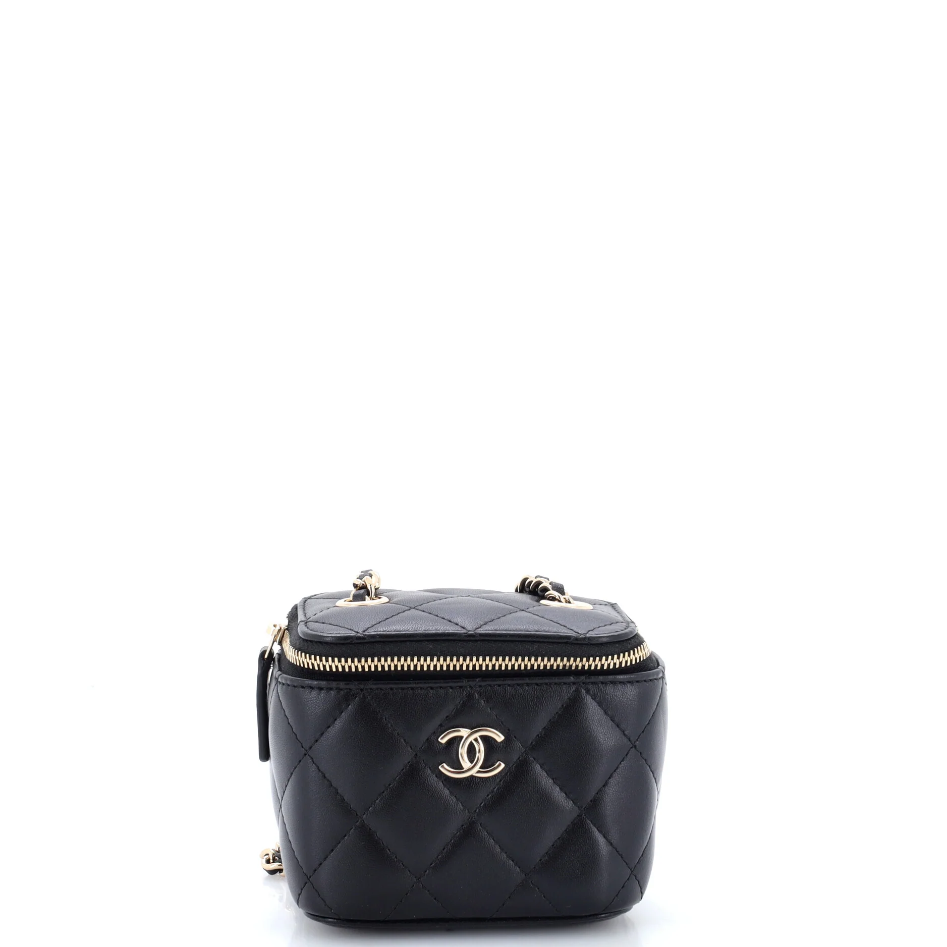 Camellia Bow Vanity Case with Chain Quilted Lambskin Mini