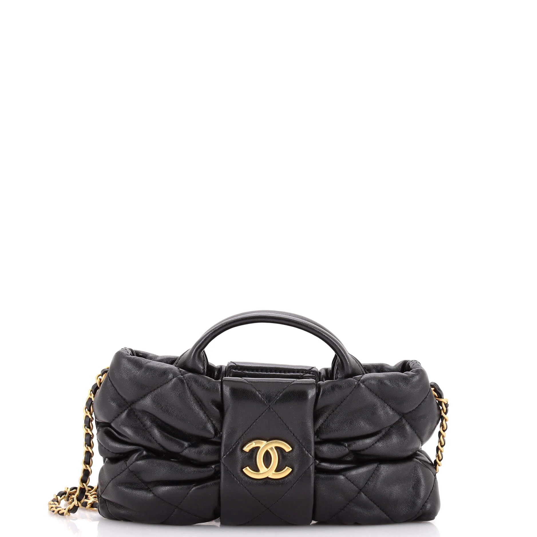 CC Bow Chain Shoulder Bag Quilted Leather Mini
