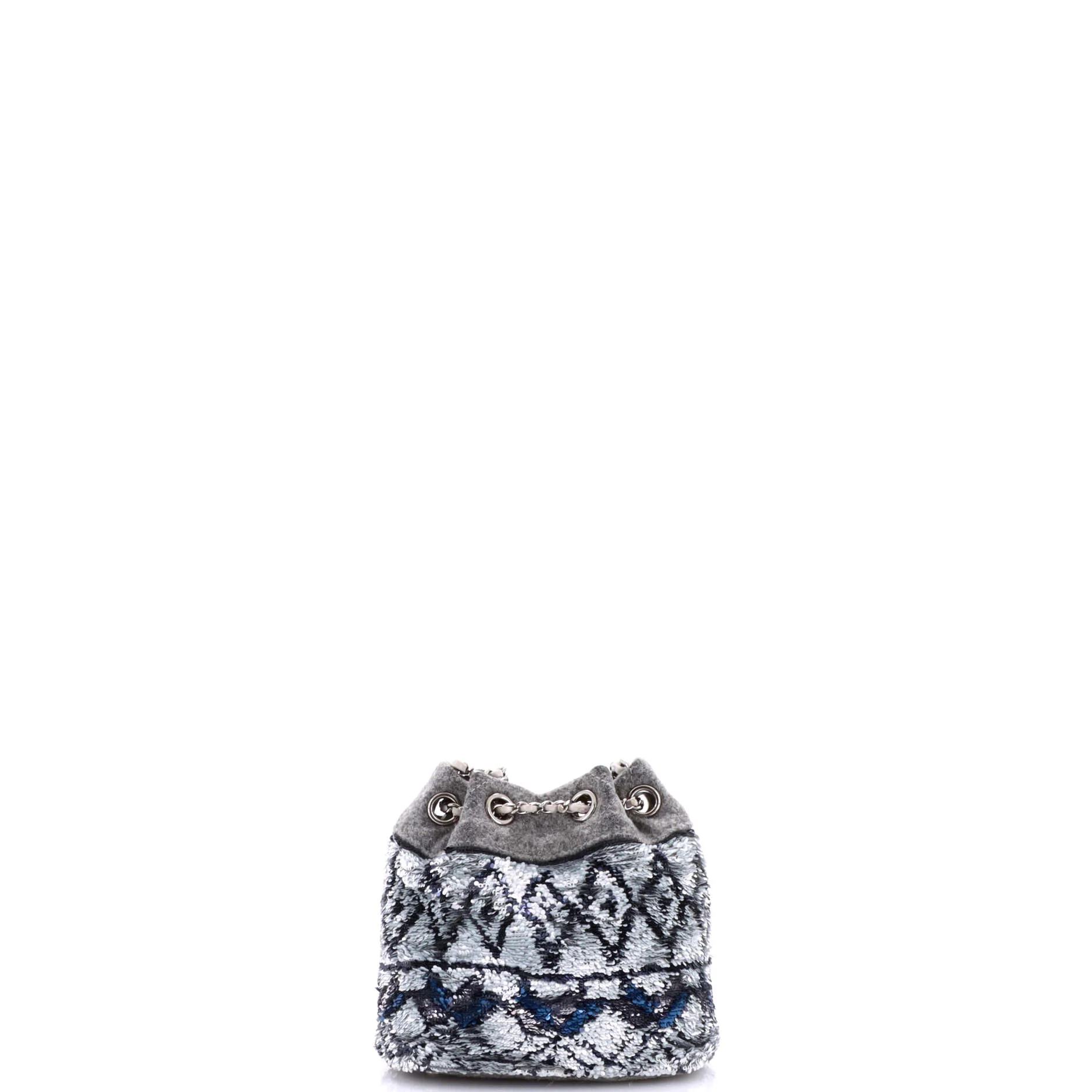CC Chain Drawstring Bucket Bag Quilted Wool and Sequins Mini - Image 3