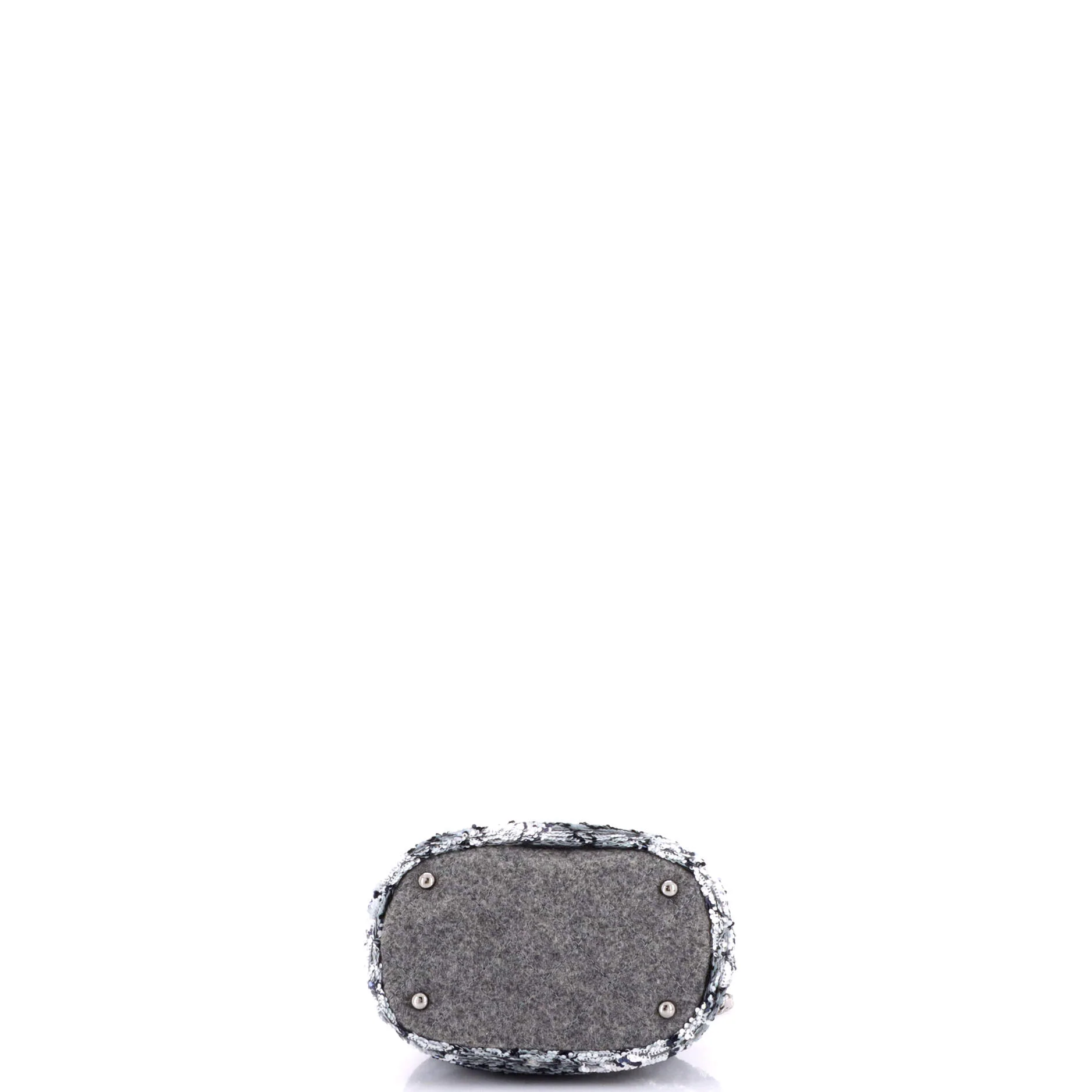 CC Chain Drawstring Bucket Bag Quilted Wool and Sequins Mini - Image 4