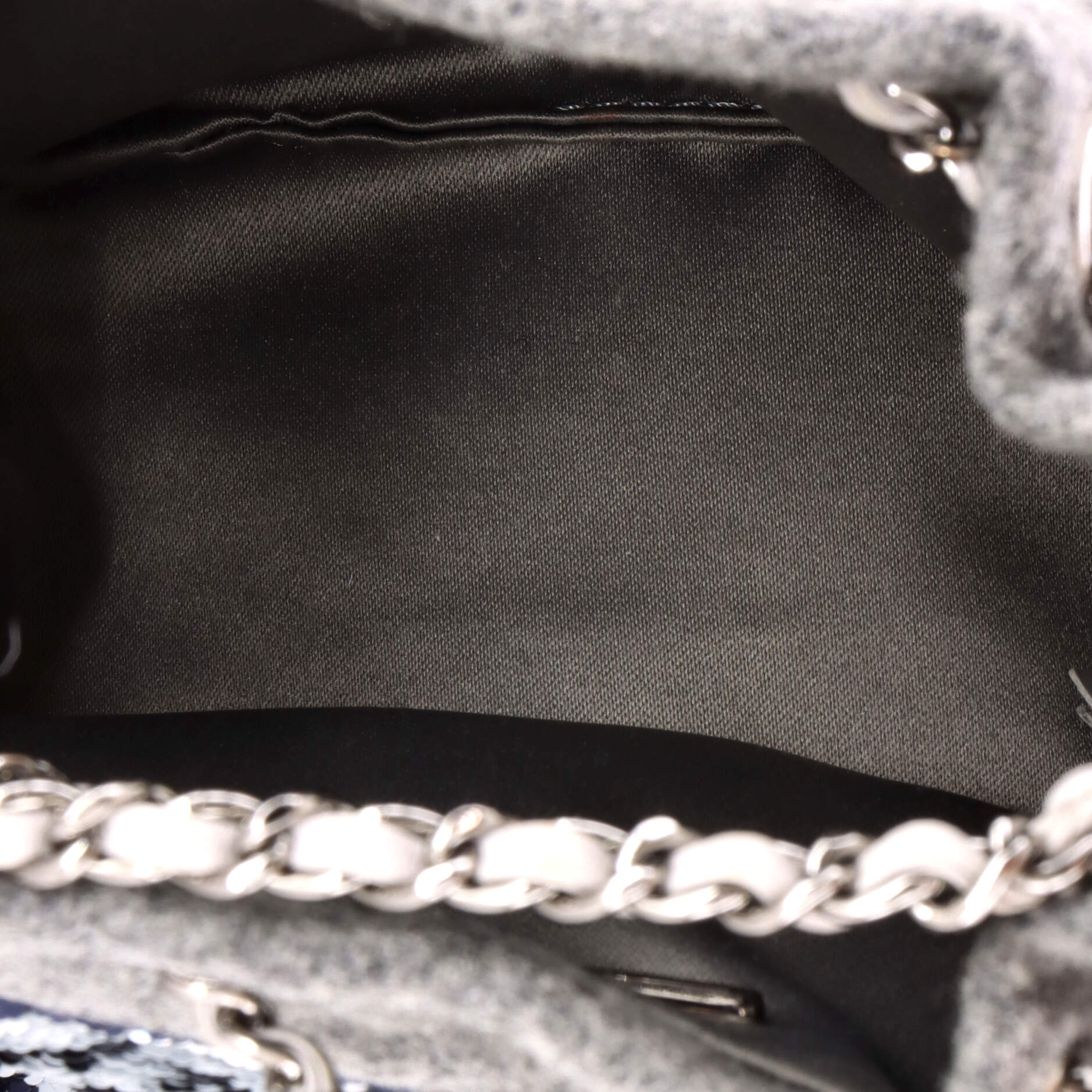 CC Chain Drawstring Bucket Bag Quilted Wool and Sequins Mini - Image 5