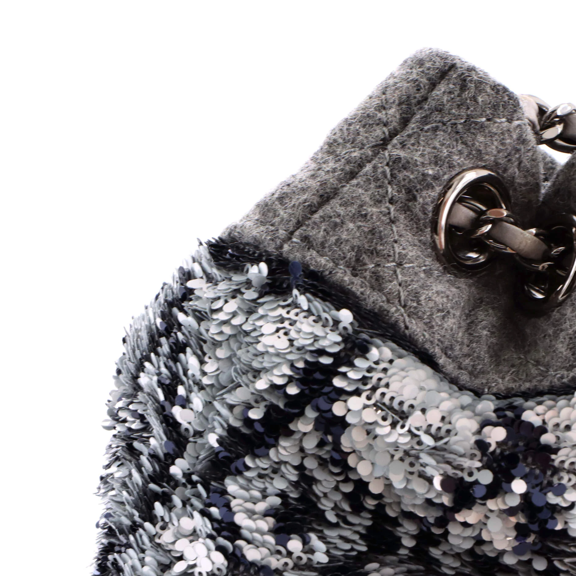 CC Chain Drawstring Bucket Bag Quilted Wool and Sequins Mini - Image 7