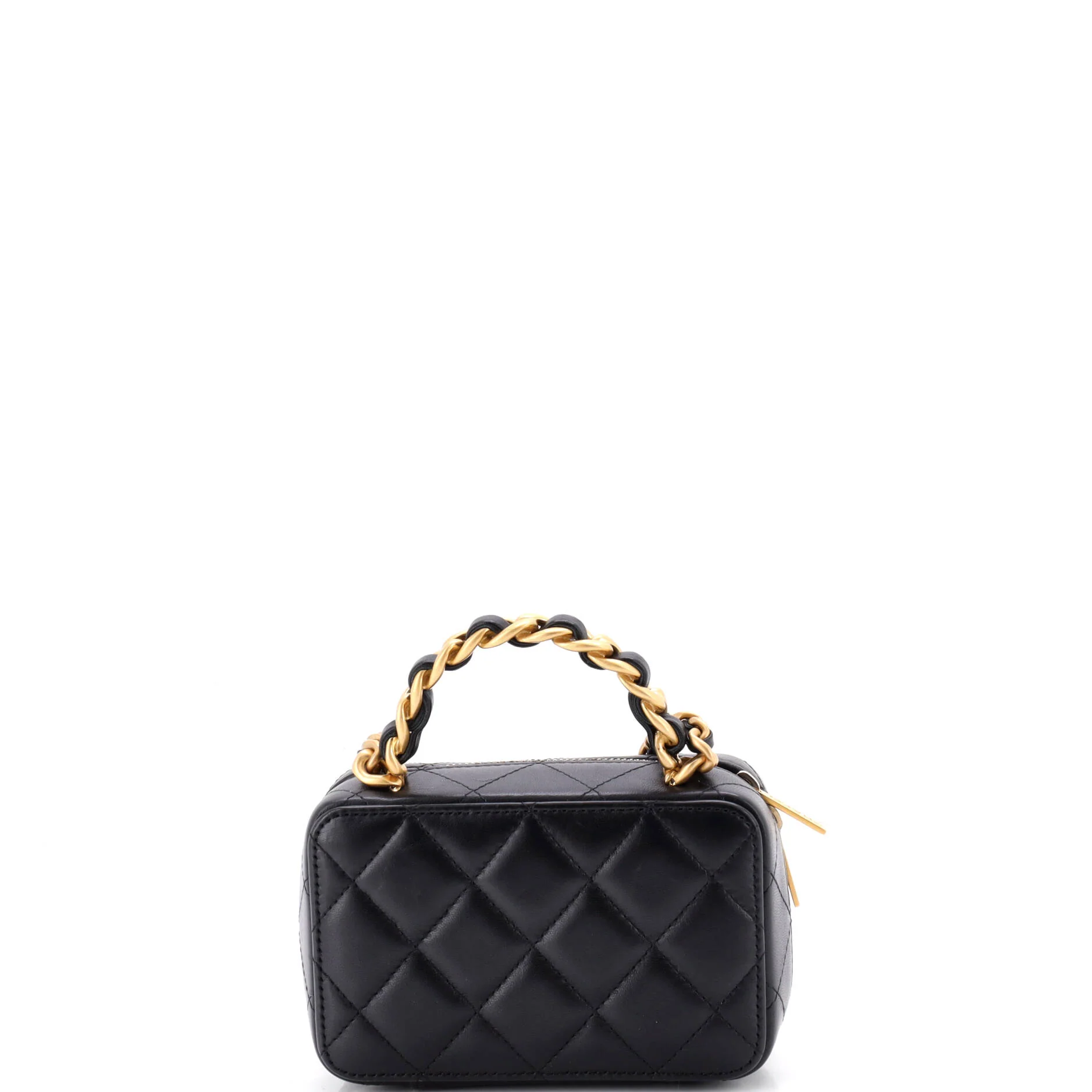CC Chain Handle Zip Around Vanity Case with Chain Quilted Lambskin Mini - Image 3