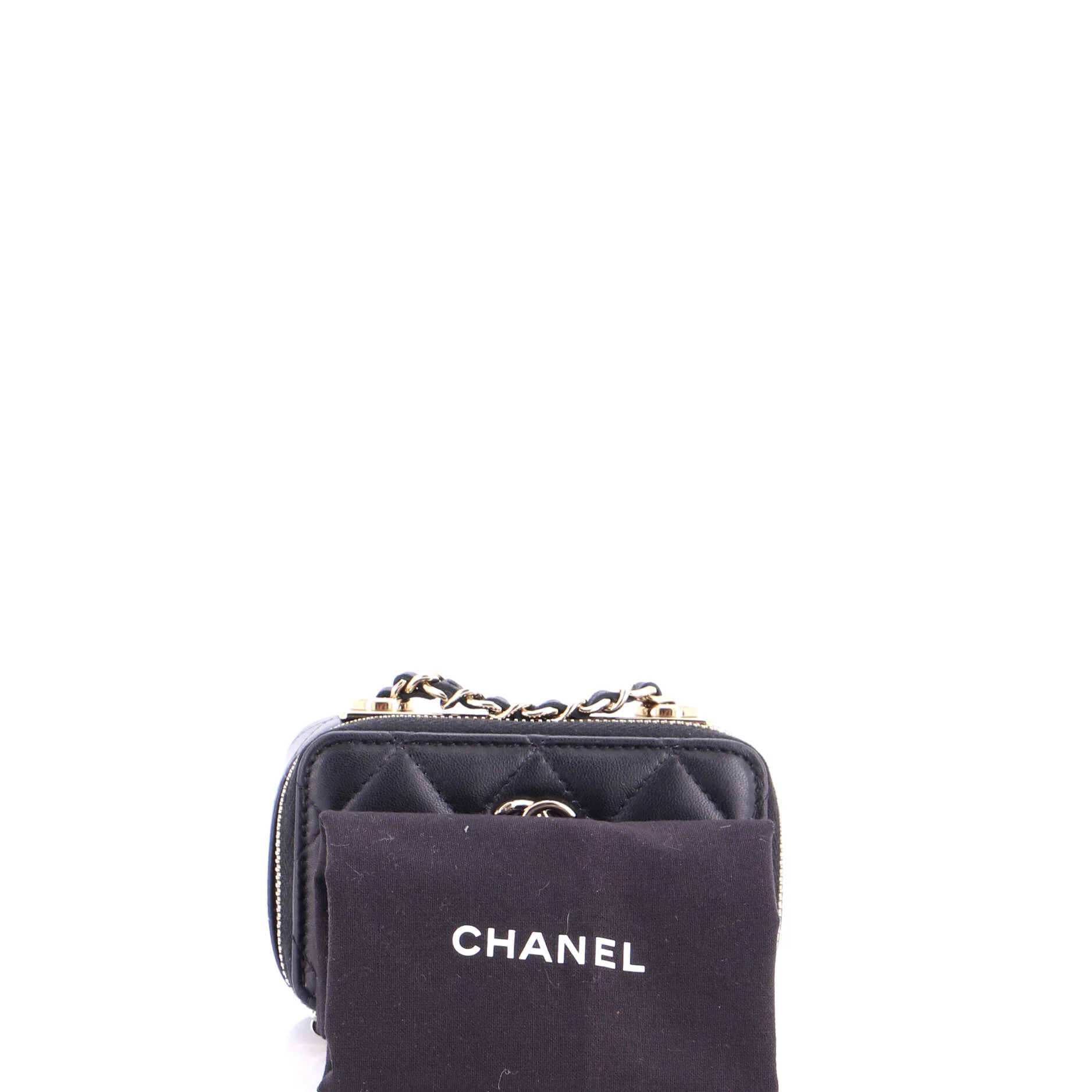 CC Chain Handle Zip Around Vanity Case with Chain Quilted Lambskin Mini - Image 2