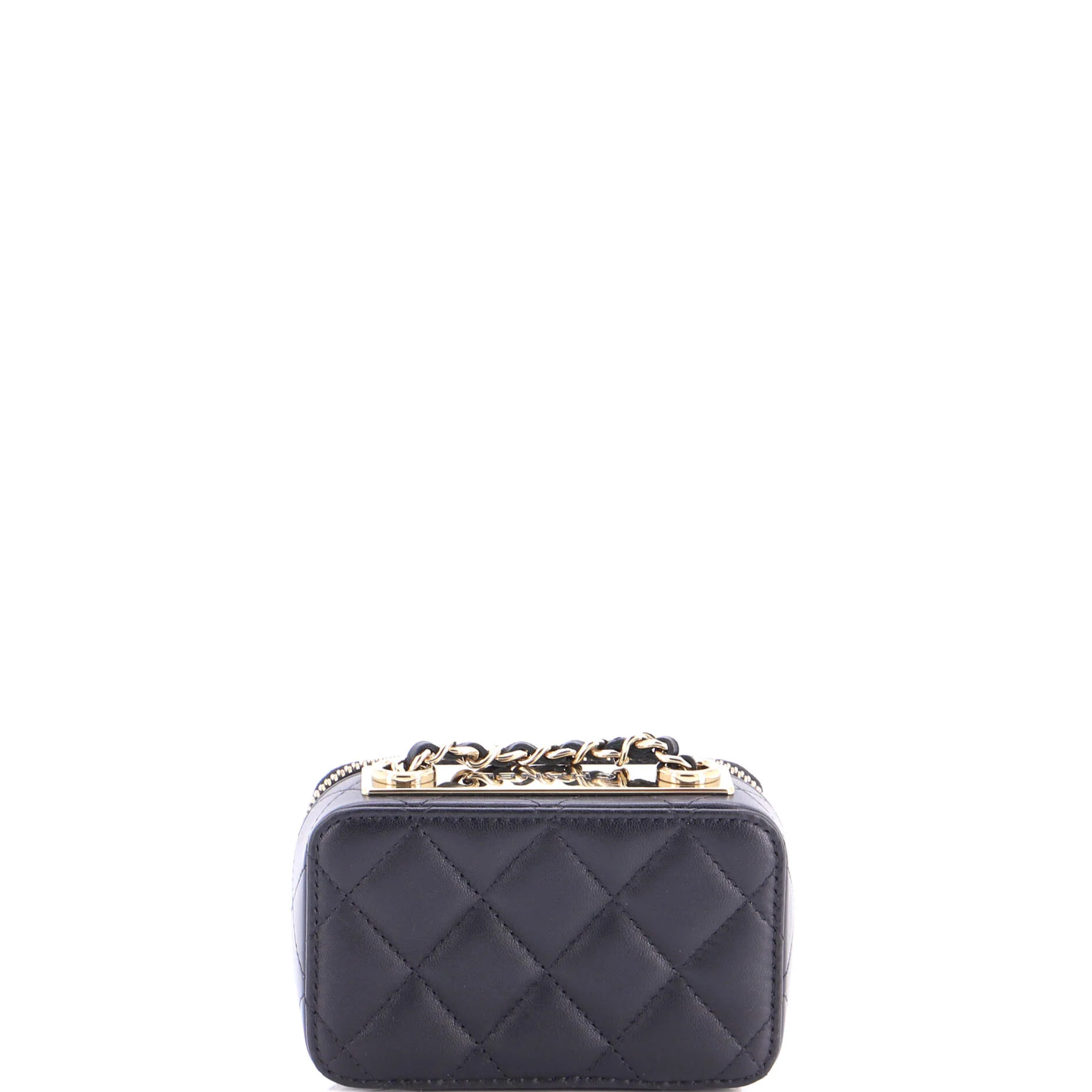 CC Chain Handle Zip Around Vanity Case with Chain Quilted Lambskin Mini - Image 4