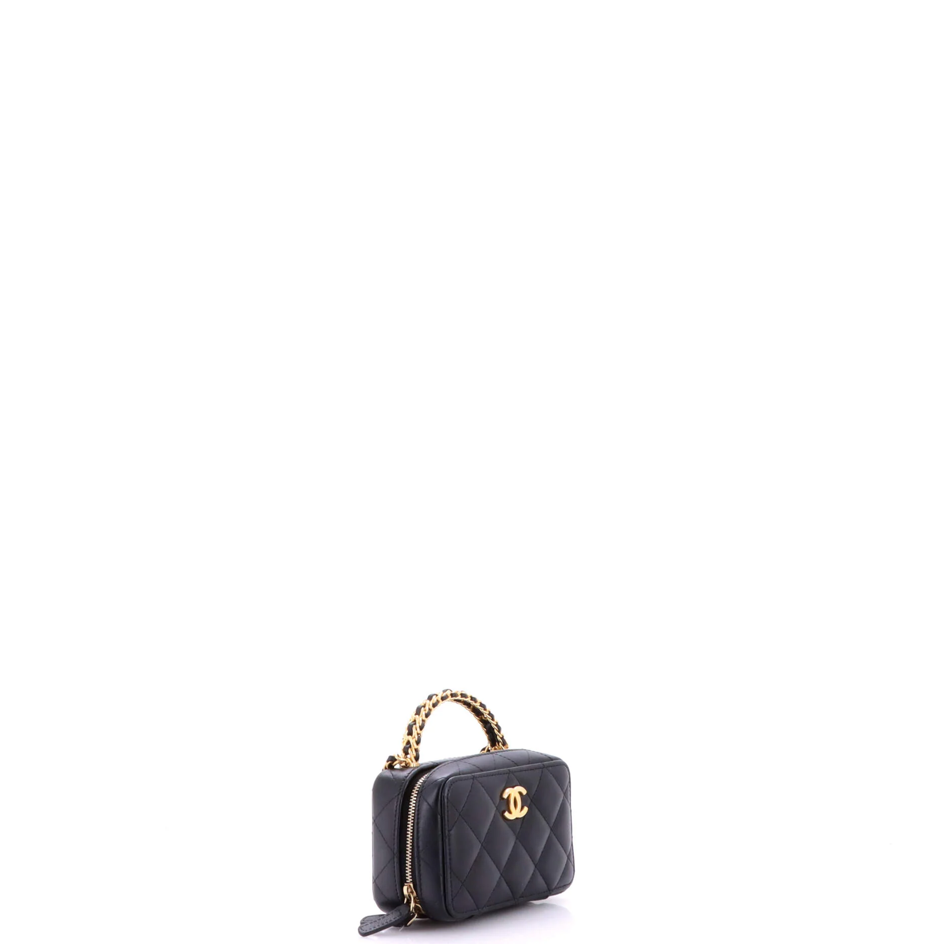 CC Chain Handle Zip Around Vanity Case with Chain Quilted Lambskin Mini - Image 2