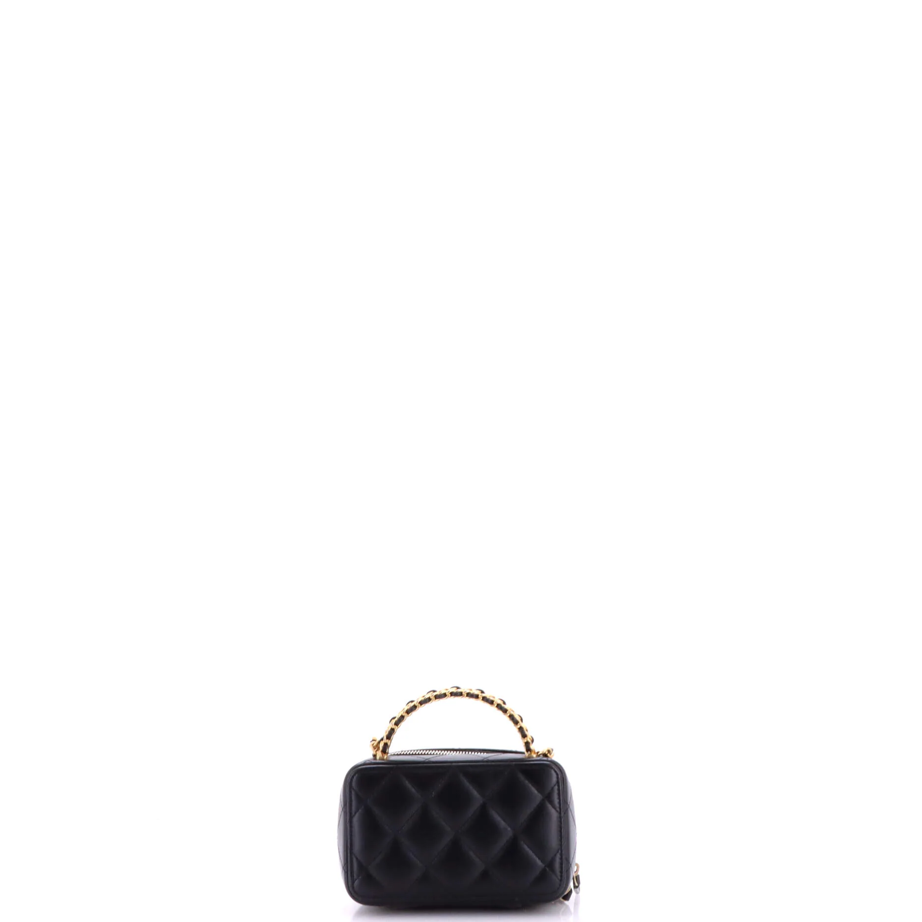CC Chain Handle Zip Around Vanity Case with Chain Quilted Lambskin Mini - Image 3