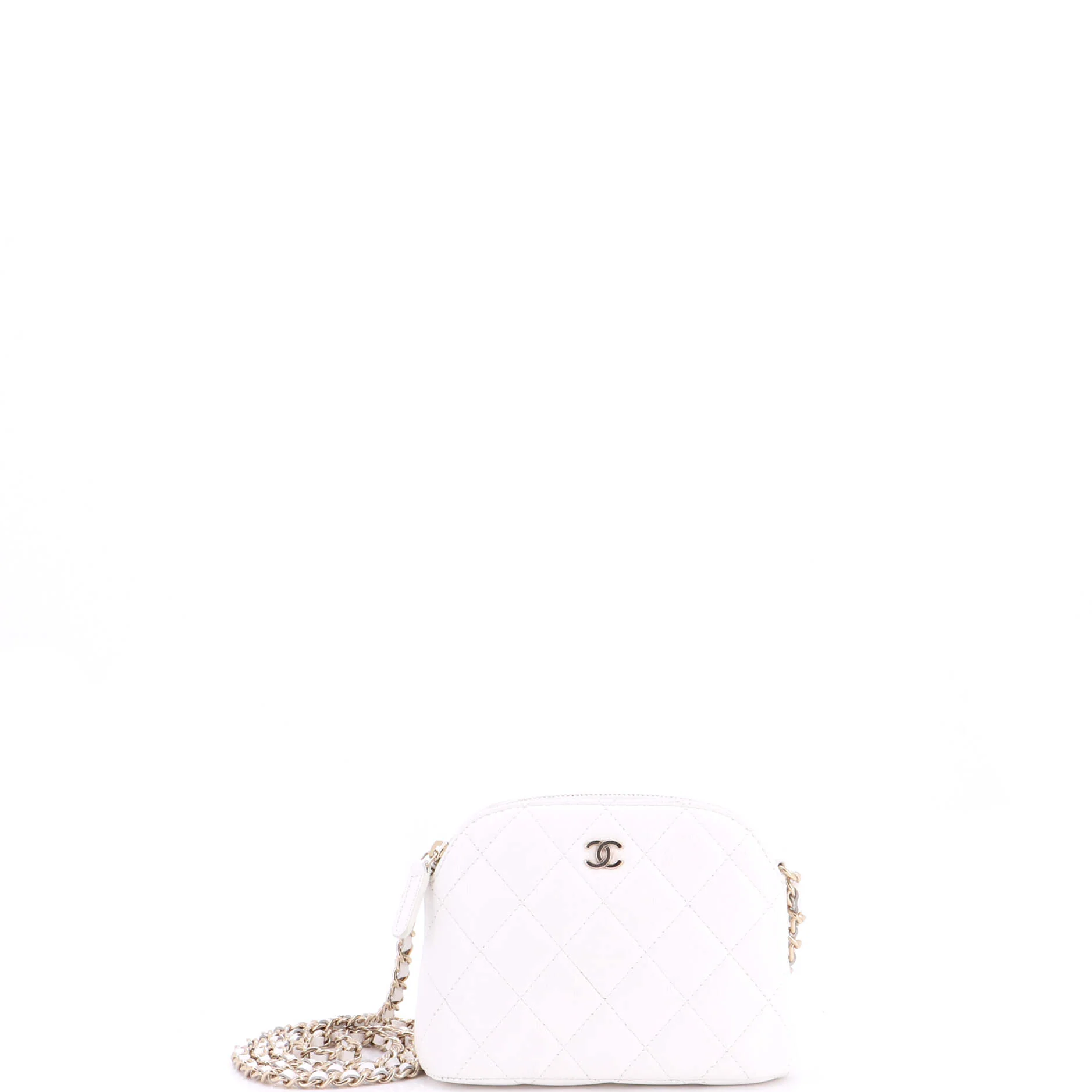 CC Dome Zip Clutch with Chain Quilted Caviar Mini