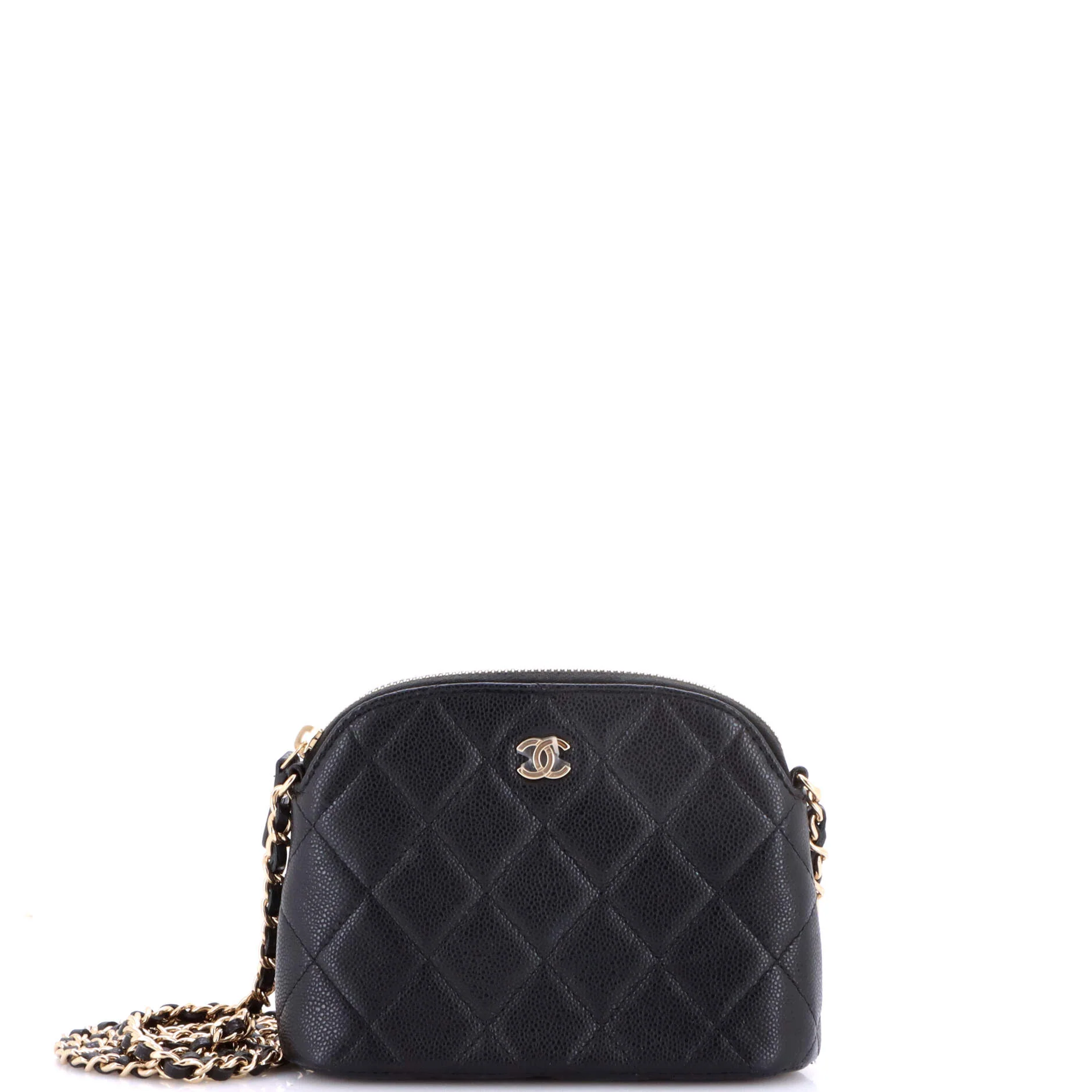 CC Dome Zip Clutch with Chain Quilted Caviar Mini
