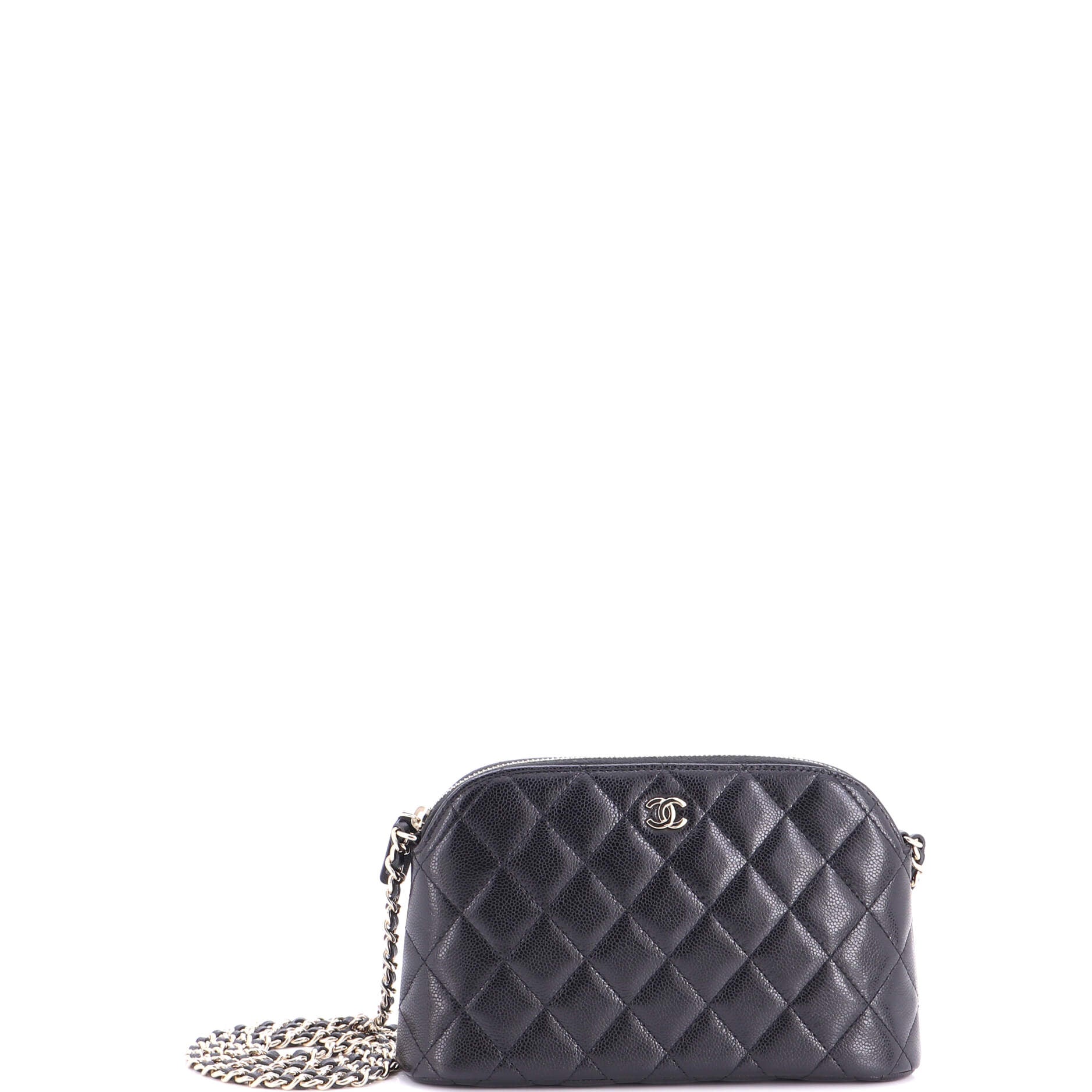 CC Dome Zip Clutch with Chain Quilted Caviar Small