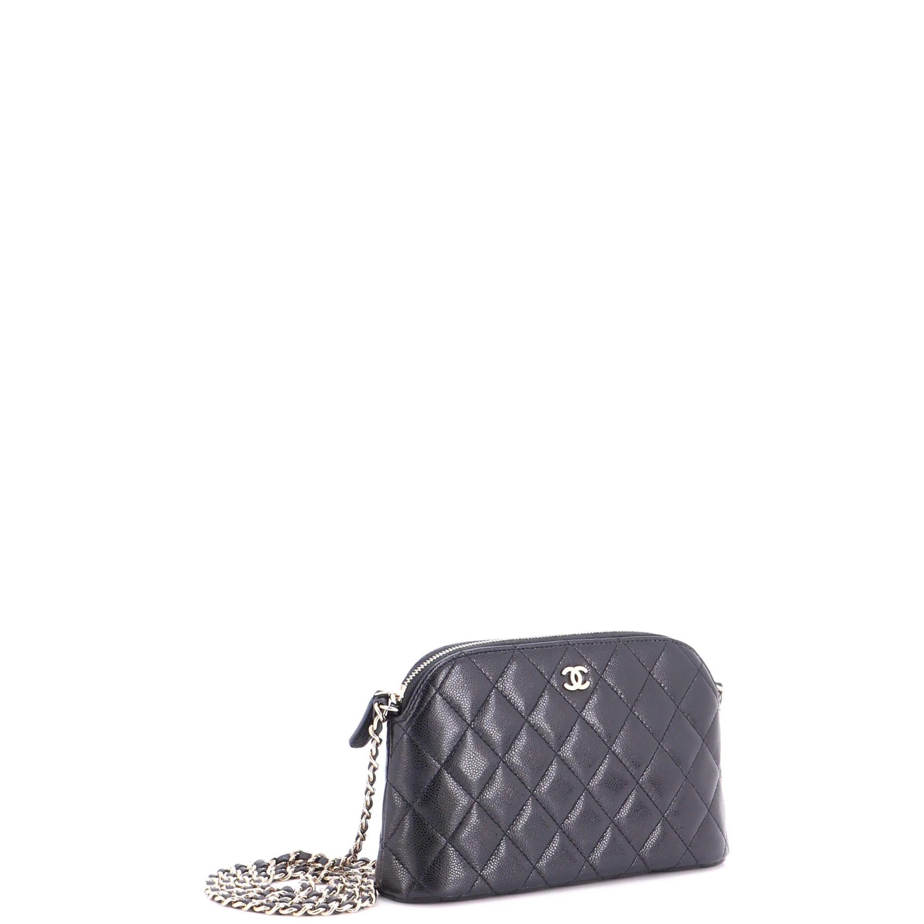CC Dome Zip Clutch with Chain Quilted Caviar Small - Image 2