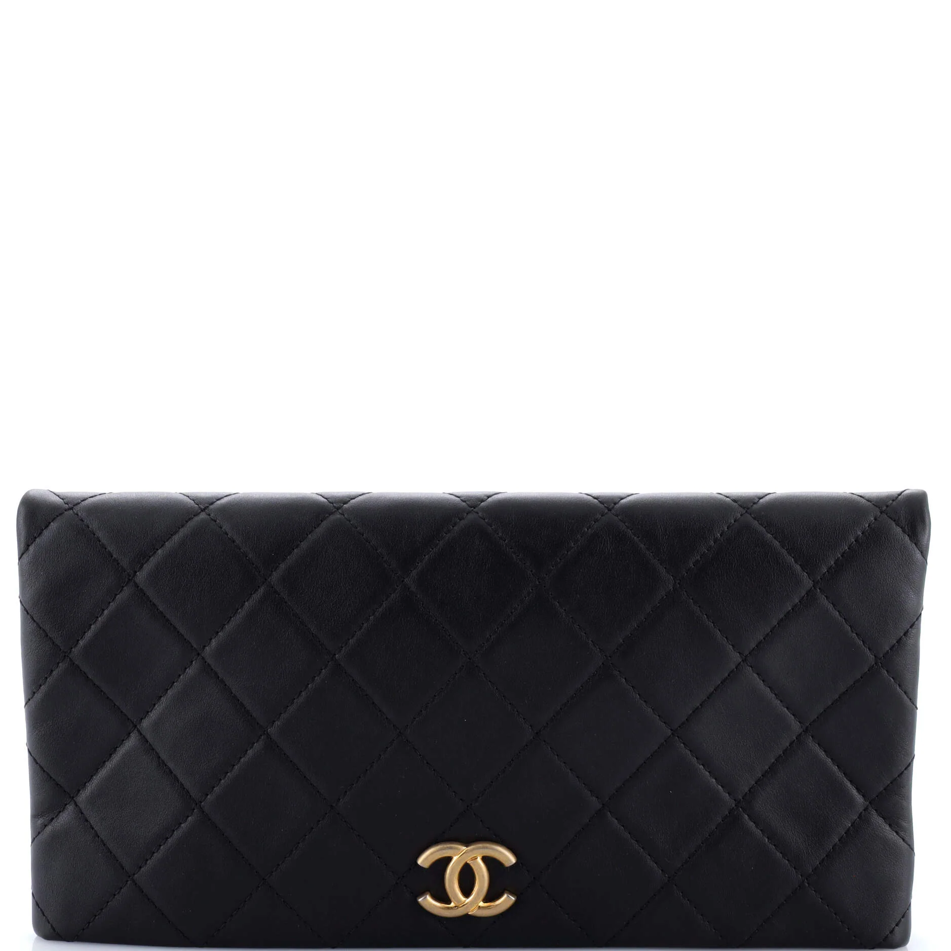 CC Foldover Clutch Quilted Lambskin Large