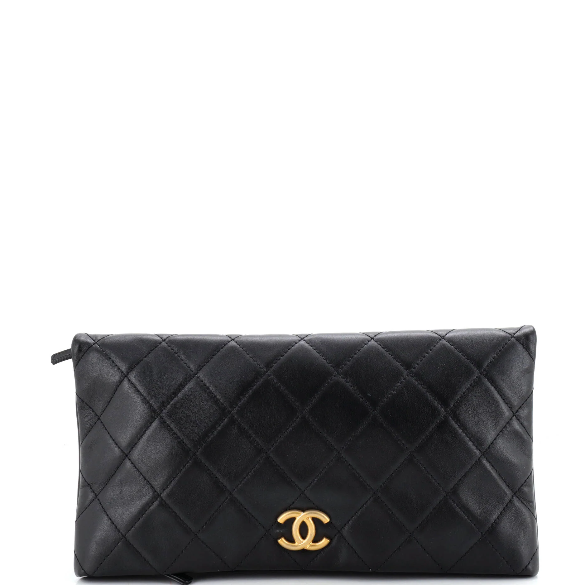 CC Foldover Clutch Quilted Lambskin Large