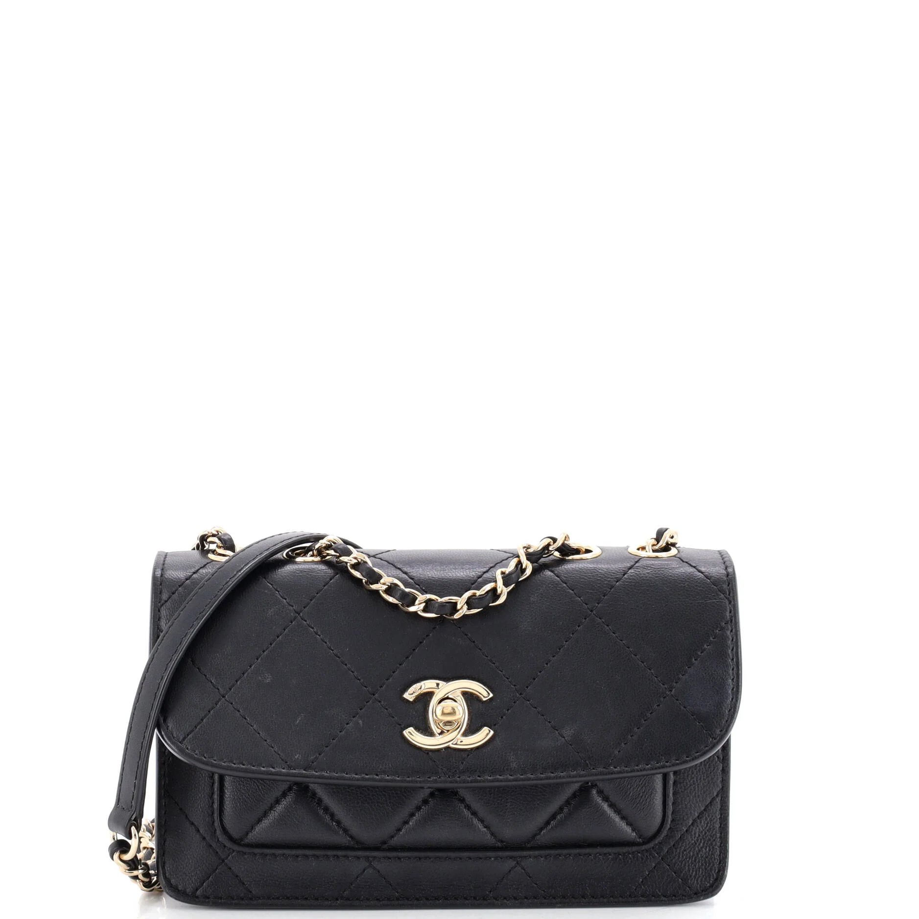 CC Front Pocket Flap Bag Stitched Calfskin Small