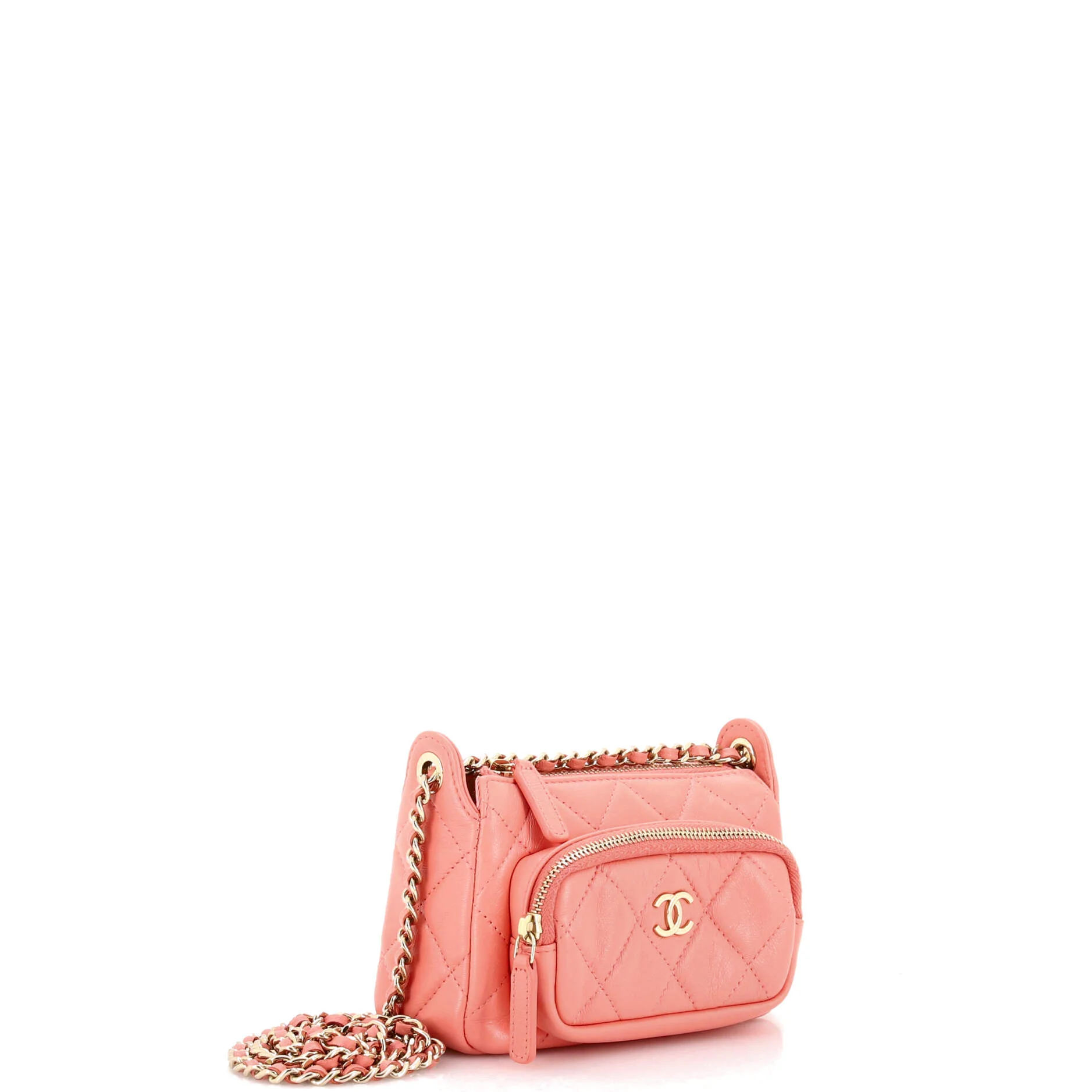 CC Front Pocket Zip Clutch with Chain Quilted Lambskin Mini - Image 2