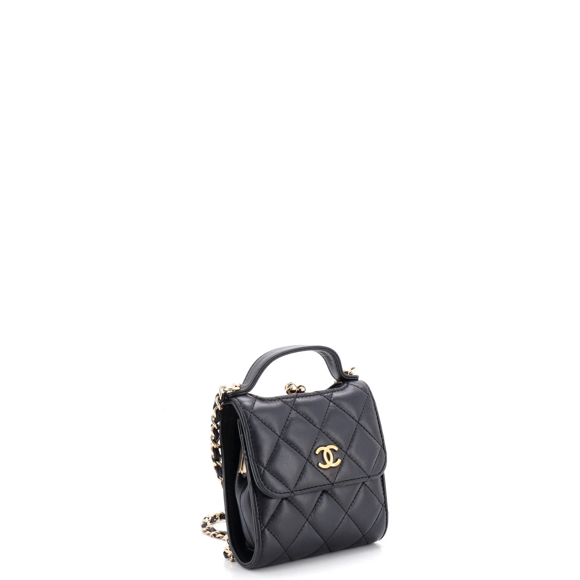CC Kisslock Frame Top Handle Clutch with Chain Quilted Lambskin Mini - Image 2