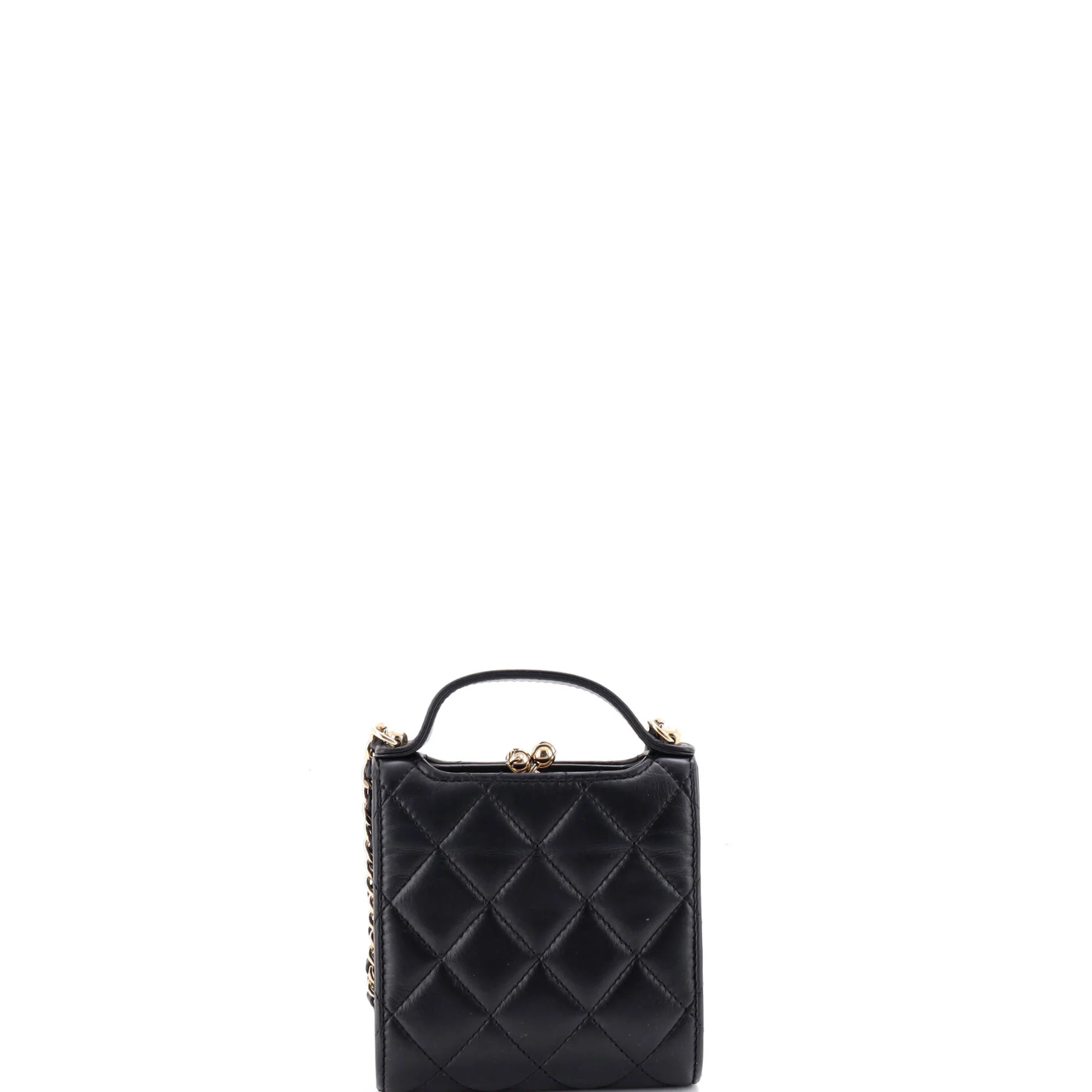 CC Kisslock Frame Top Handle Clutch with Chain Quilted Lambskin Mini - Image 3
