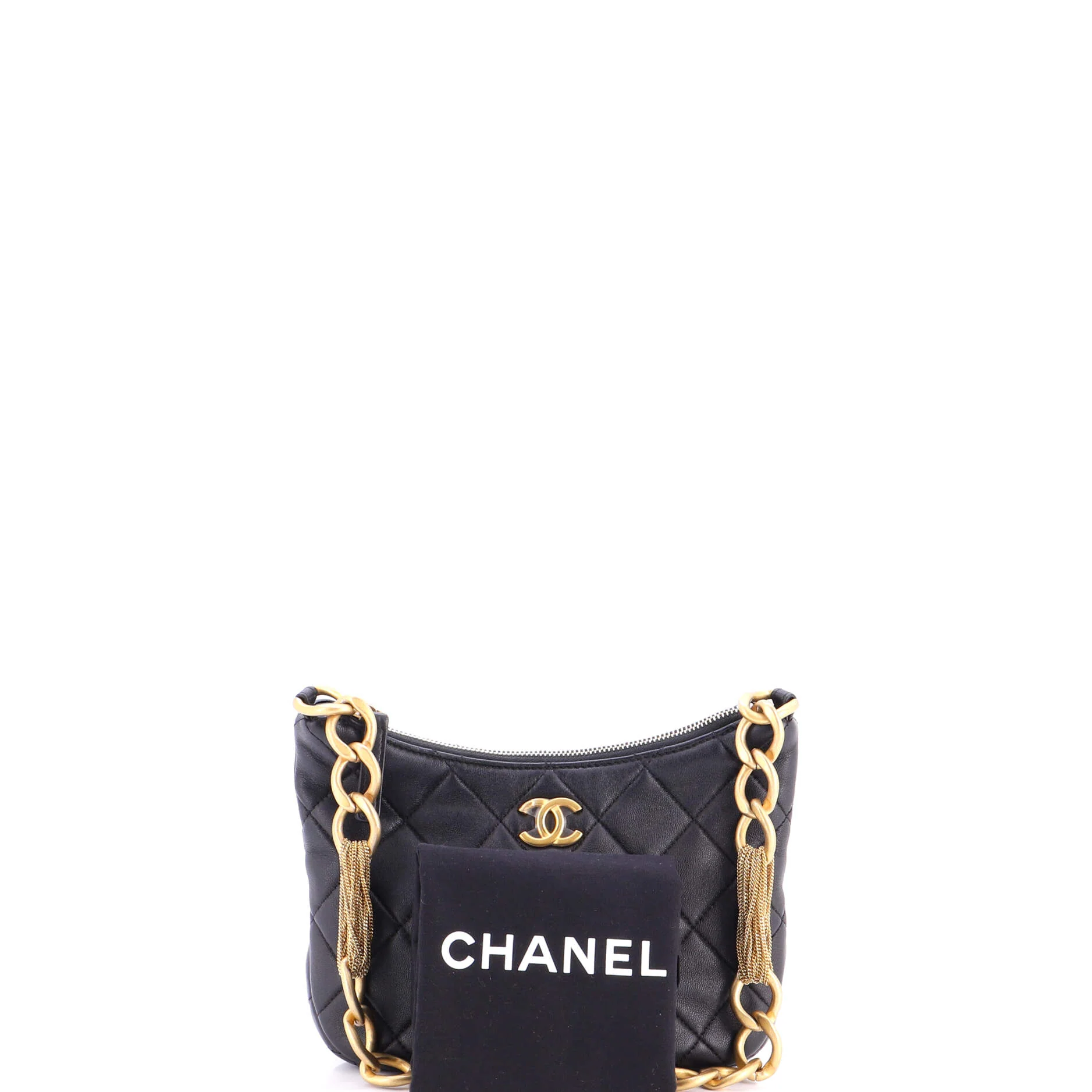 CC Mixed Chain Link Zip Hobo Quilted Lambskin - Image 2