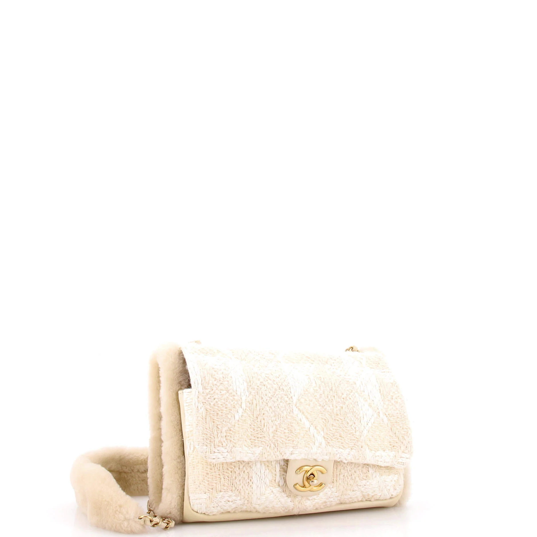CC Muff Flap Bag Quilted Tweed and Lambskin with Shearling Jumbo - Image 2