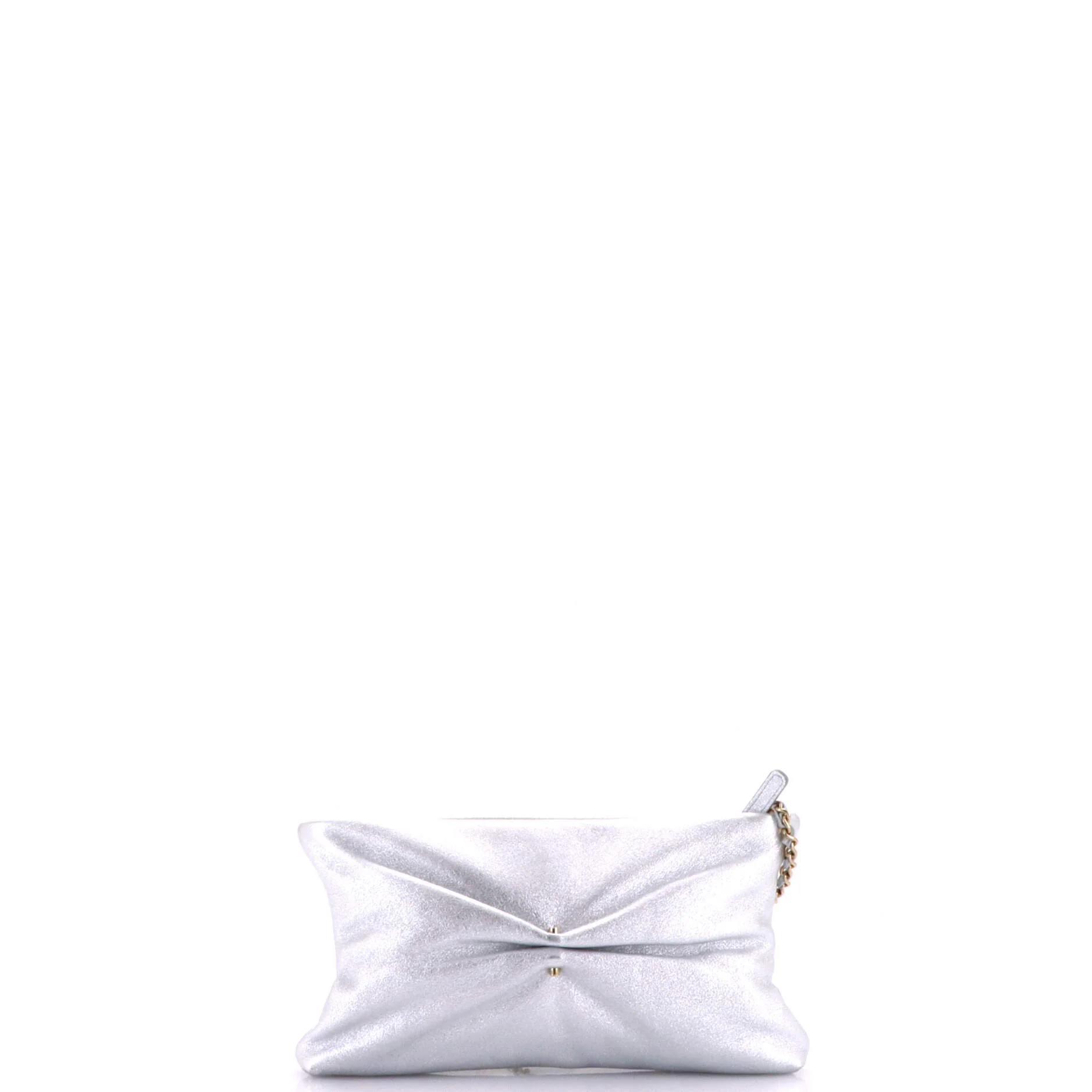 CC Pearl Pleat Zip Clutch with Chain Shiny Lambskin - Image 3