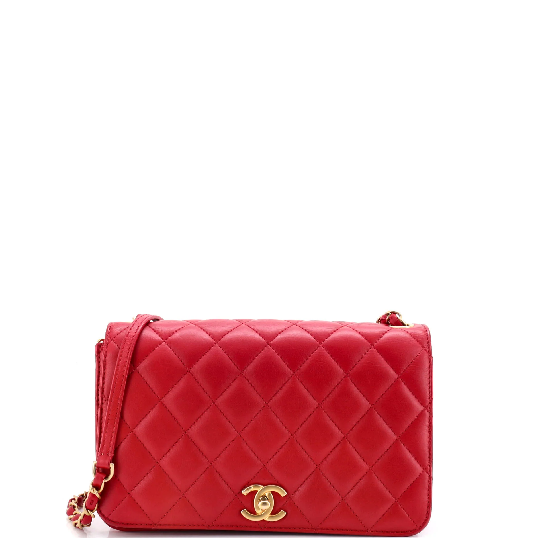 CC Side Chain Full Flap Bag Quilted Calfskin Medium