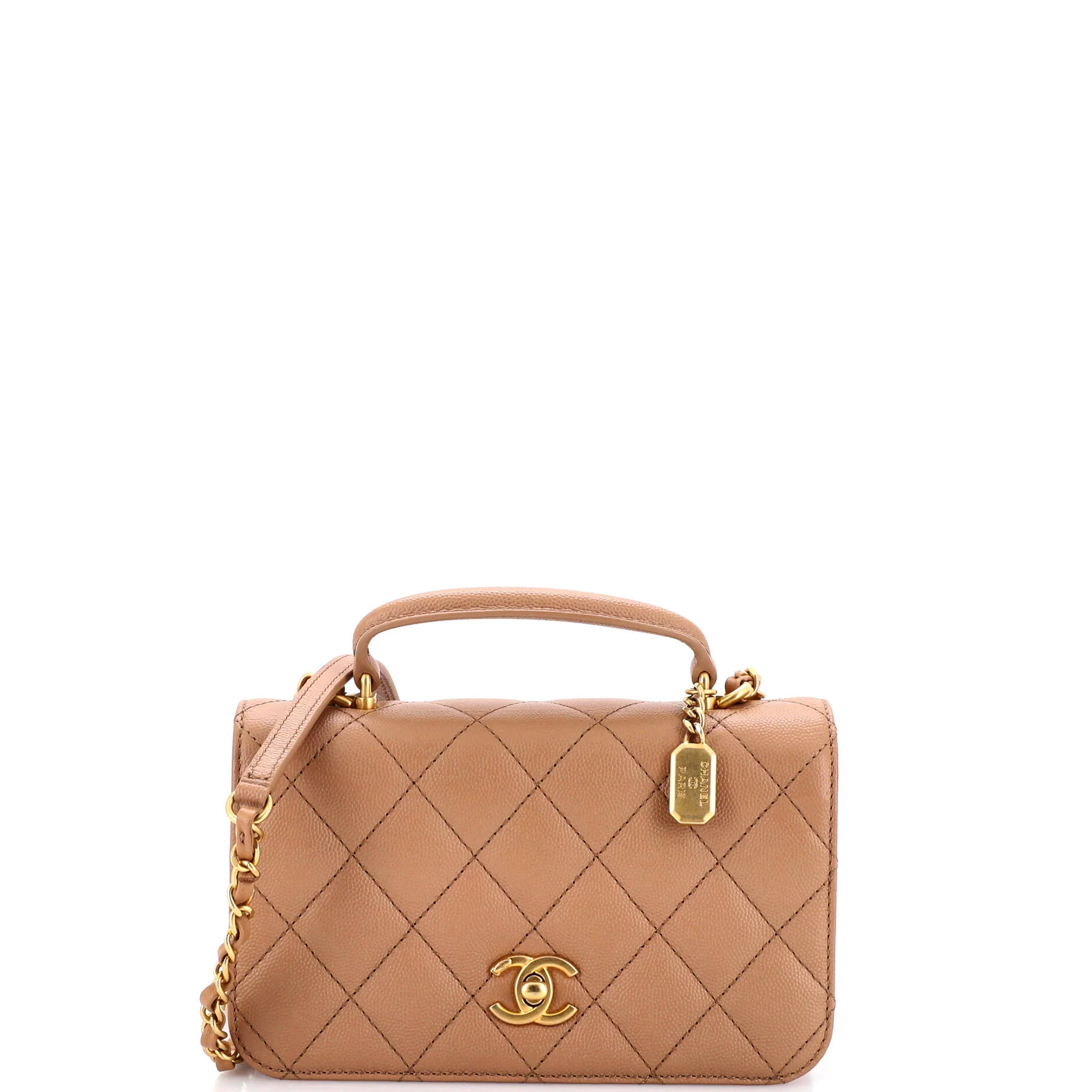CC Top Handle Chain Full Flap Bag Quilted Caviar Small