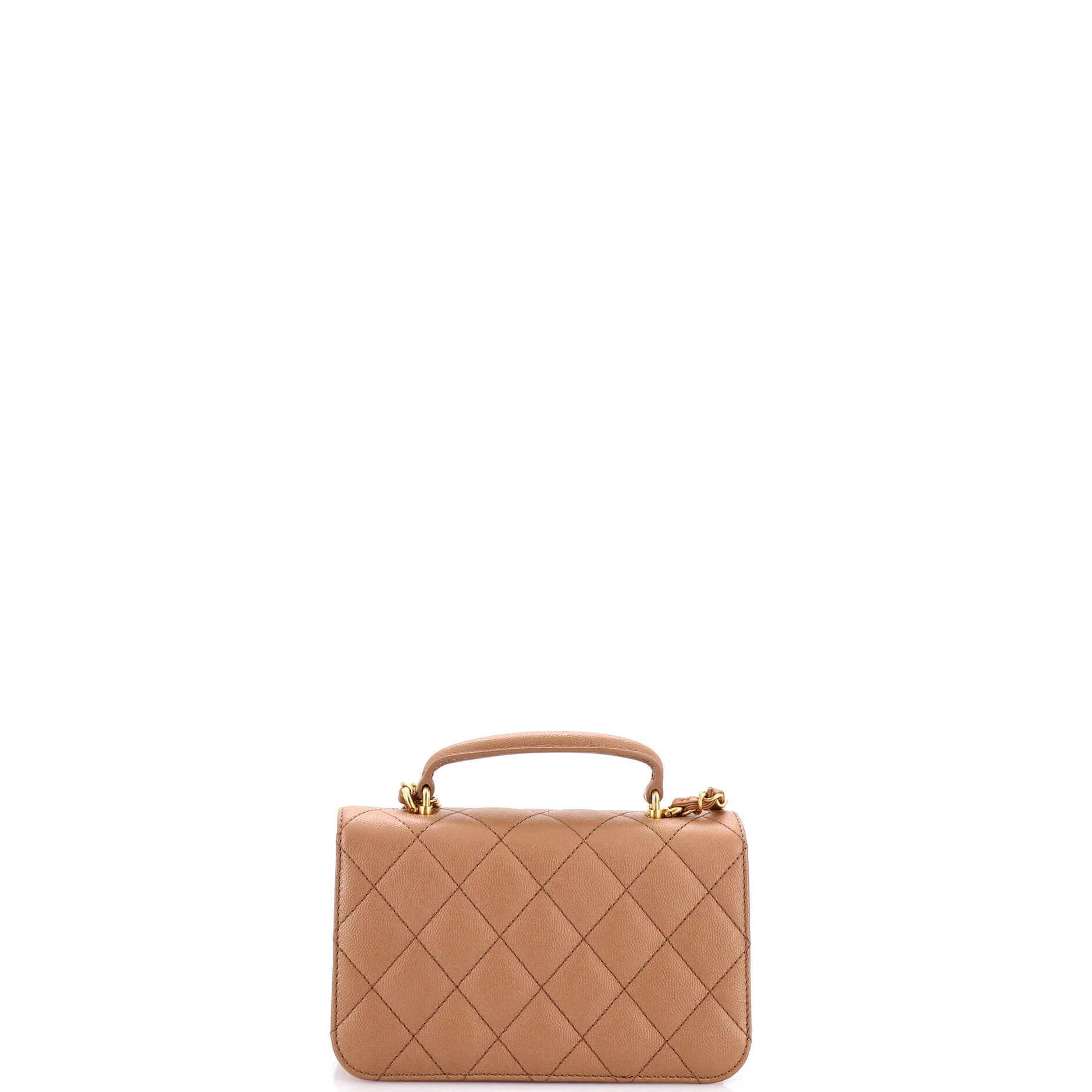 CC Top Handle Chain Full Flap Bag Quilted Caviar Small - Image 3