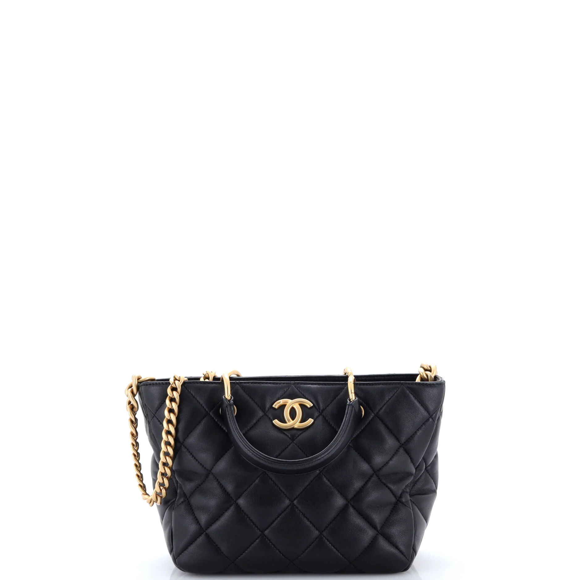 CC Top Handle Chain Shopping Tote Quilted Lambskin Small