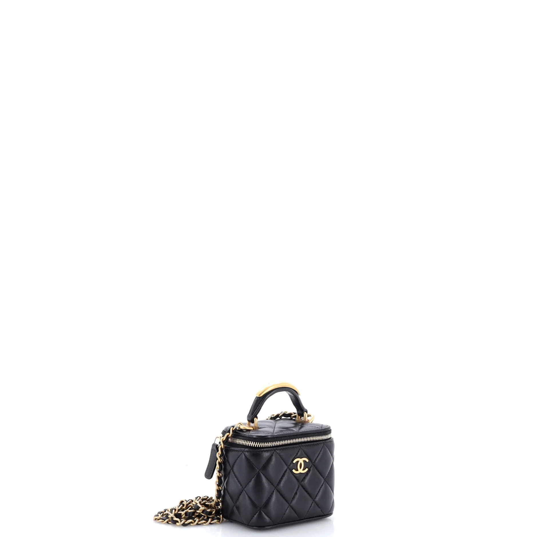 CC Top Handle Vanity Case with Chain Quilted Lambskin with Metal Mini - Image 2