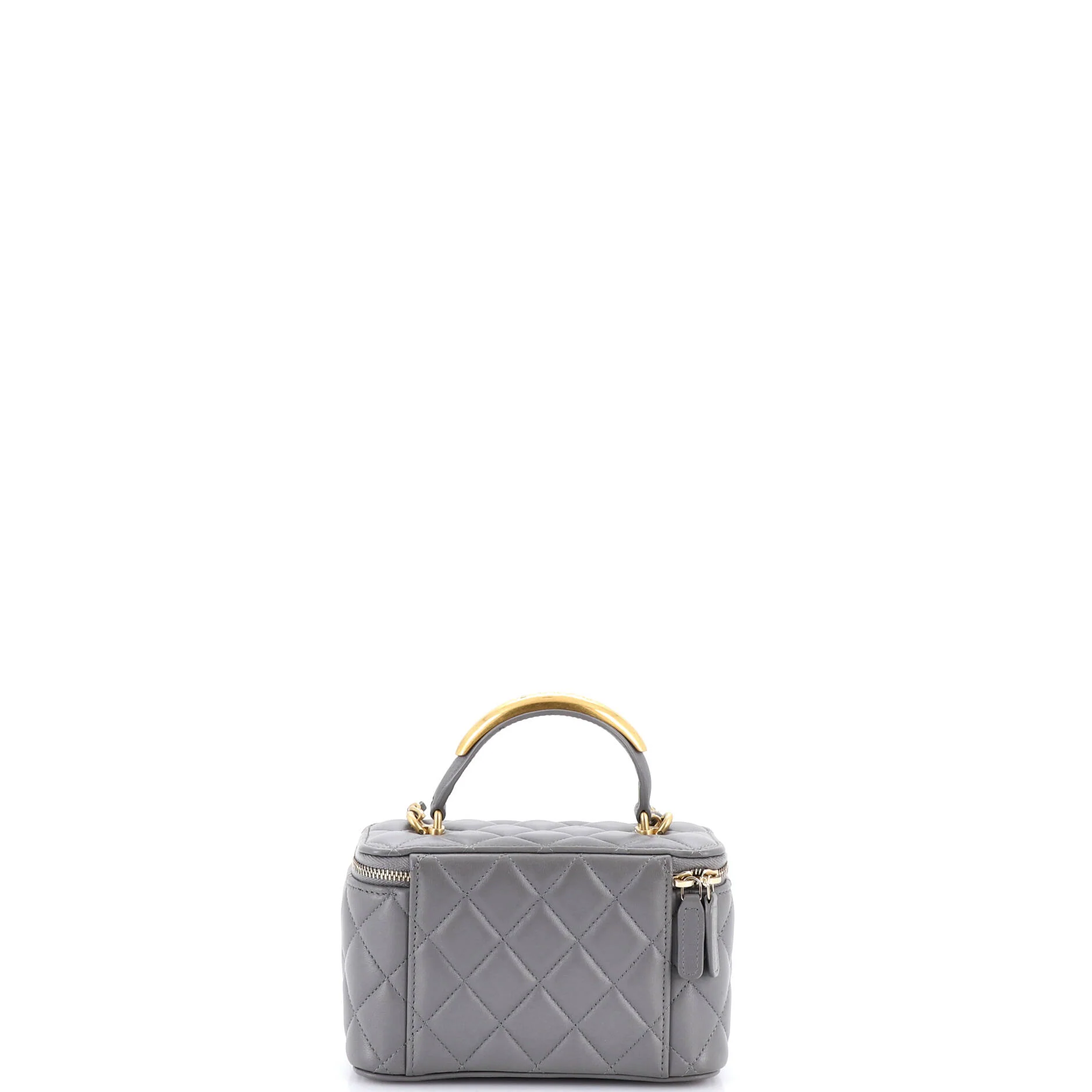 CC Top Handle Vanity Case with Chain Quilted Lambskin with Metal Small - Image 3