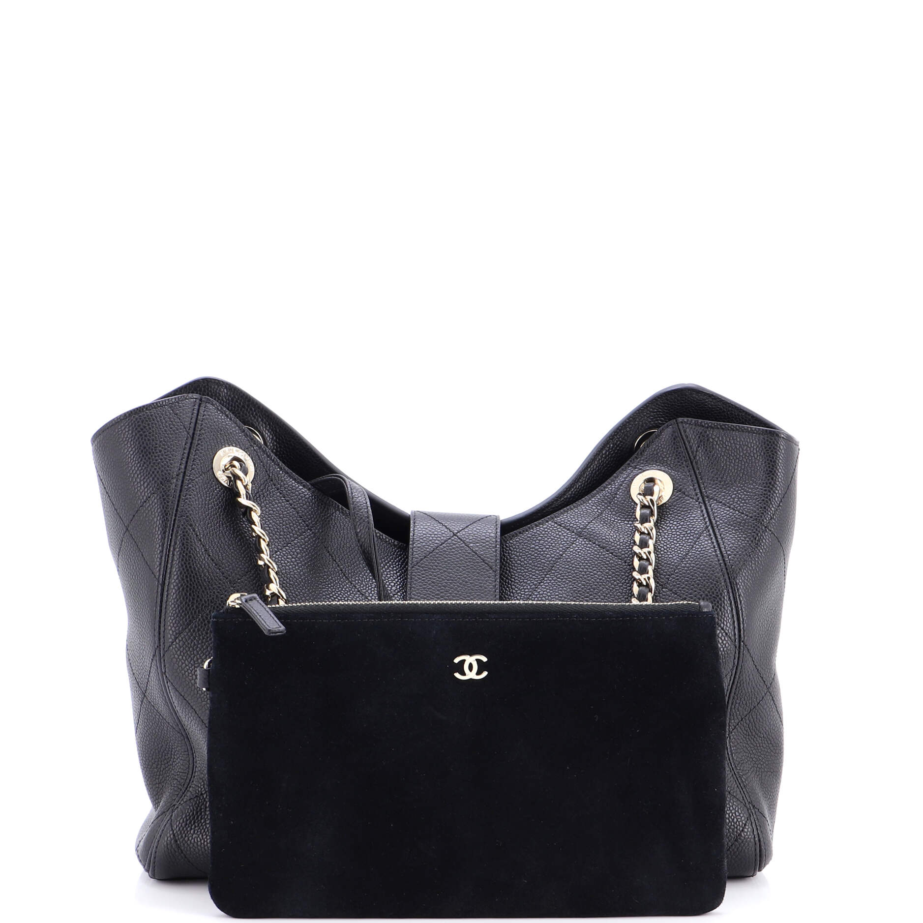 CC Turn Lock Shopping Bag Quilted Grained Calfskin Large - Image 3