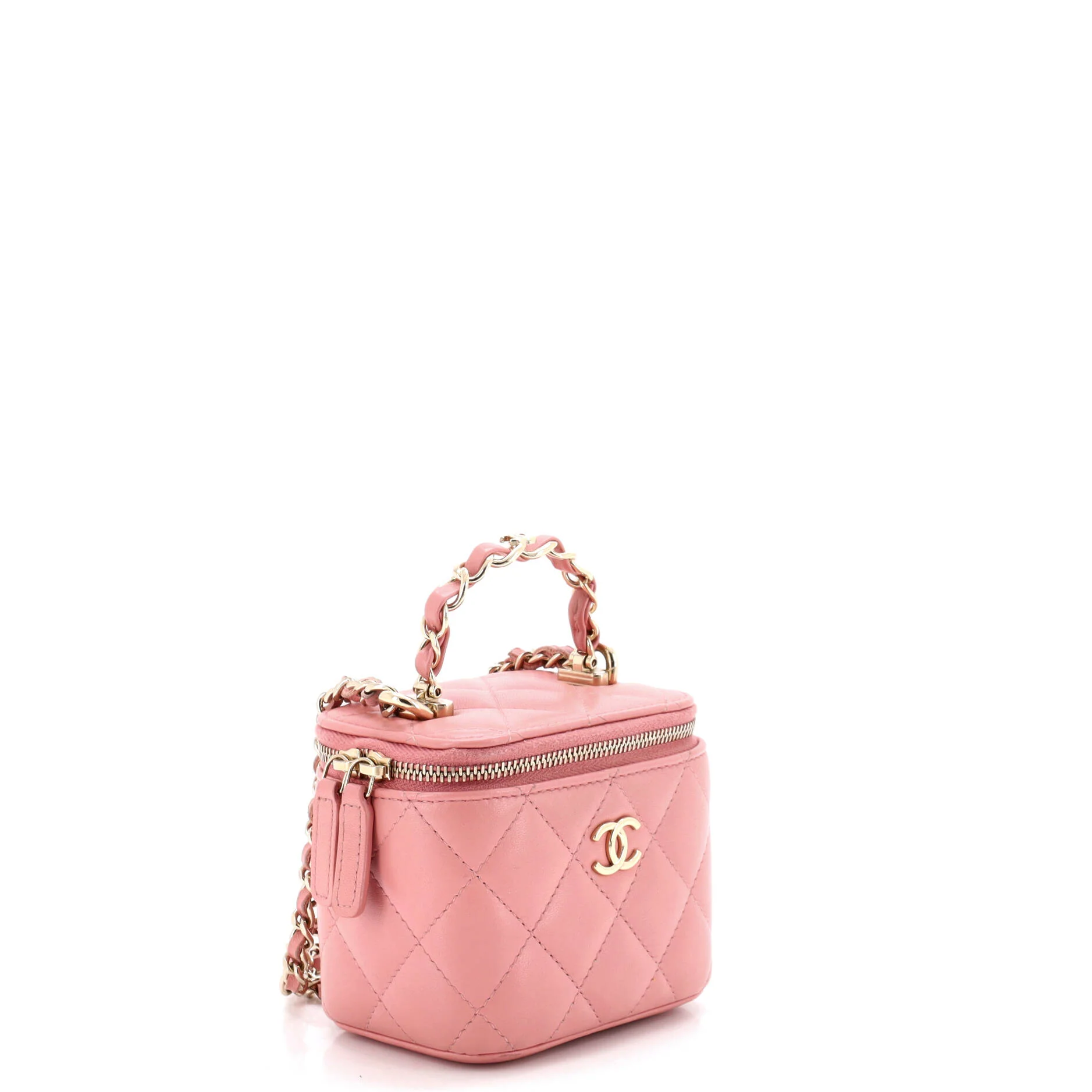 CC Woven Chain Top Handle Vanity Case Quilted Lambskin Mini - Image 2