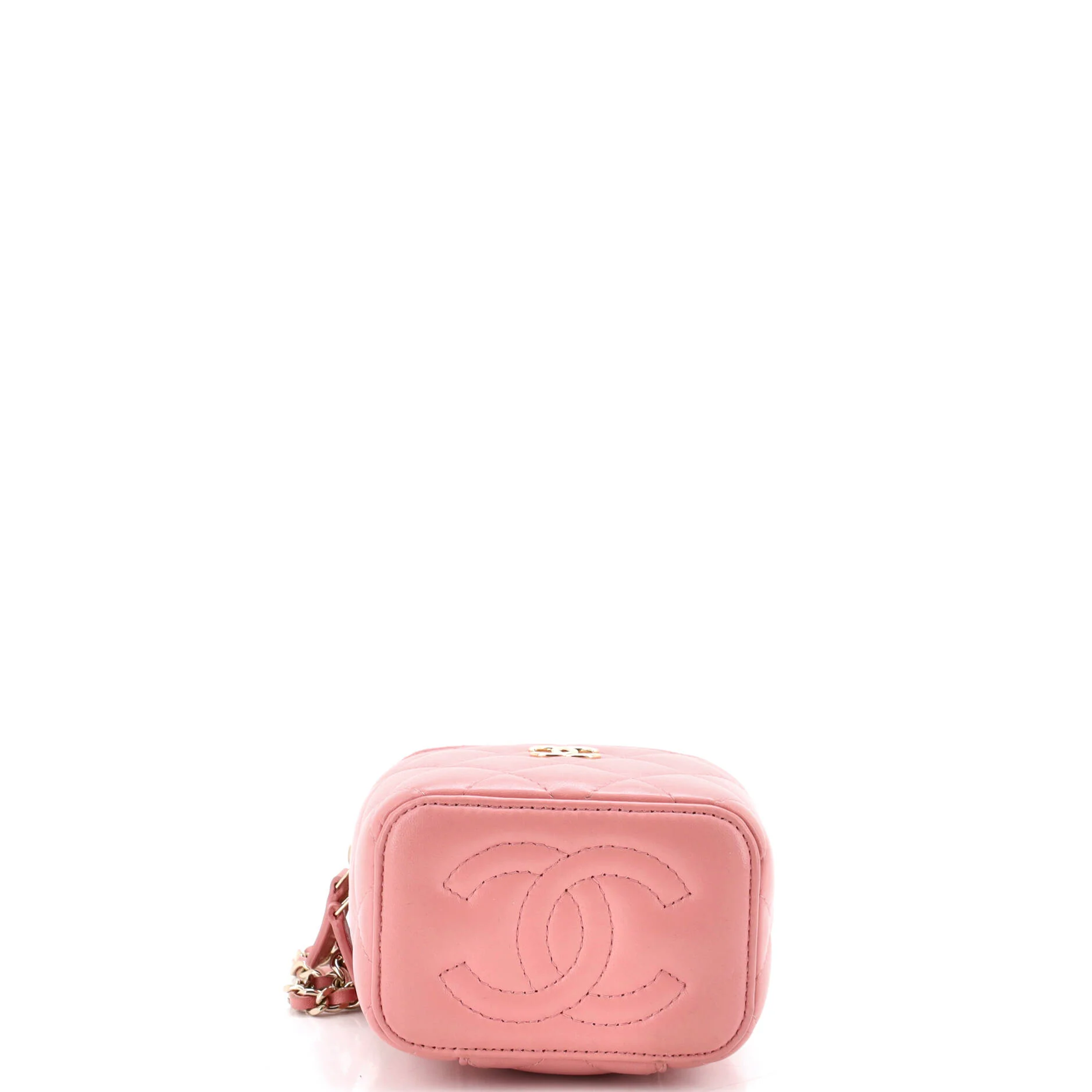 CC Woven Chain Top Handle Vanity Case Quilted Lambskin Mini - Image 4