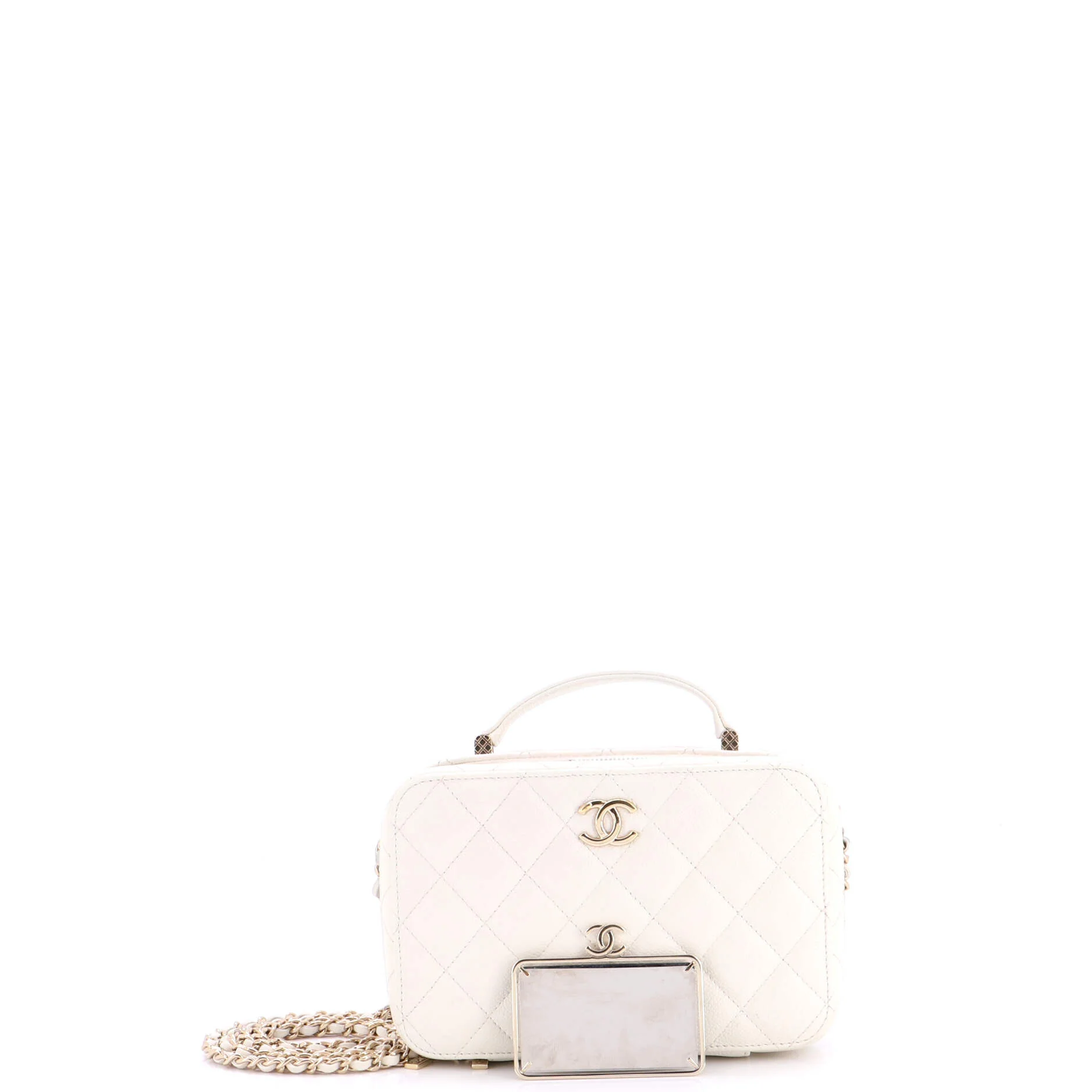 CC Zip Around Top Handle Vanity Case with Chain Quilted Caviar Small - Image 2