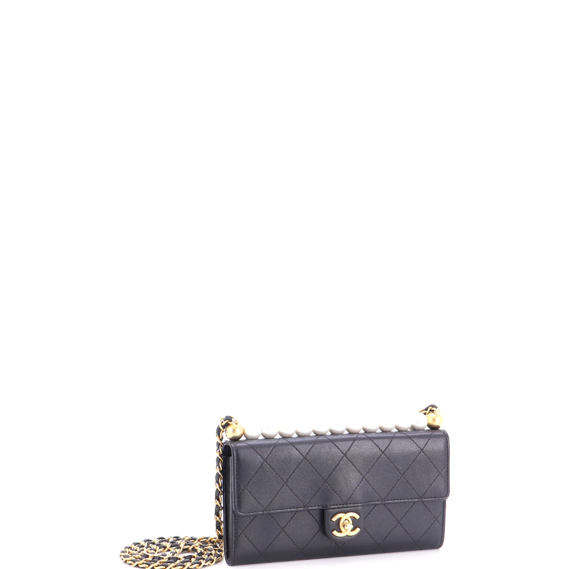 Chic Pearls Clutch with Chain Quilted Goatskin - Image 3