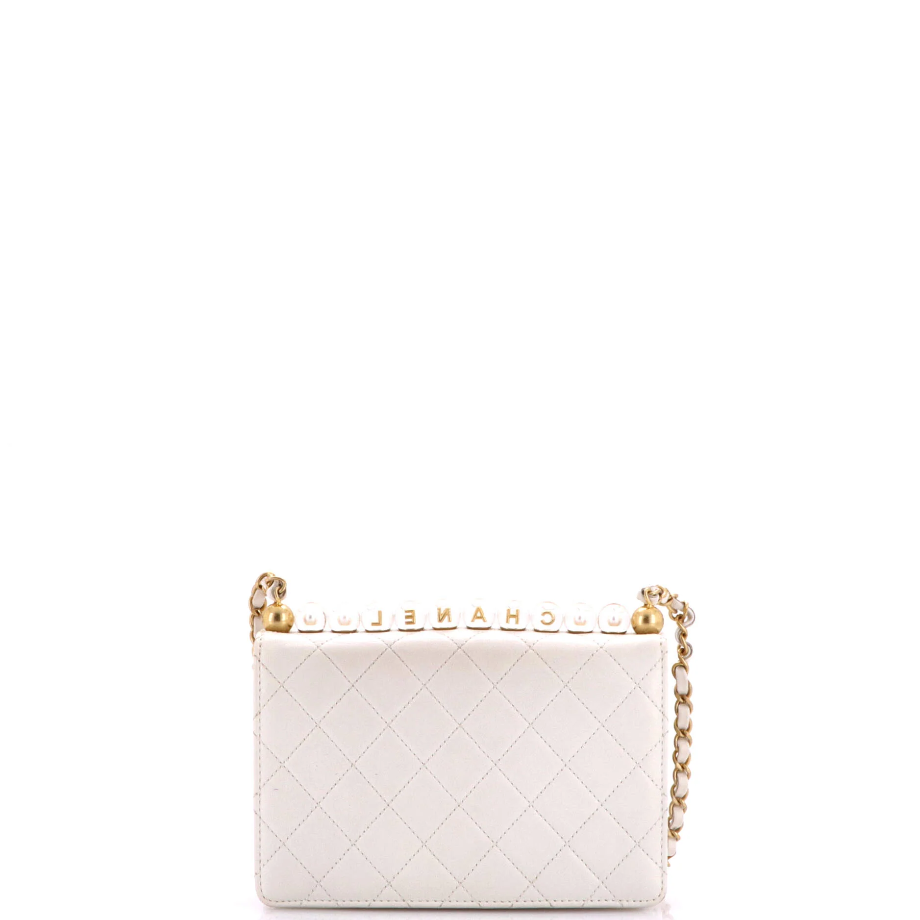 Chic Pearls Flap Bag Quilted Goatskin with Acrylic Beads Small - Image 4