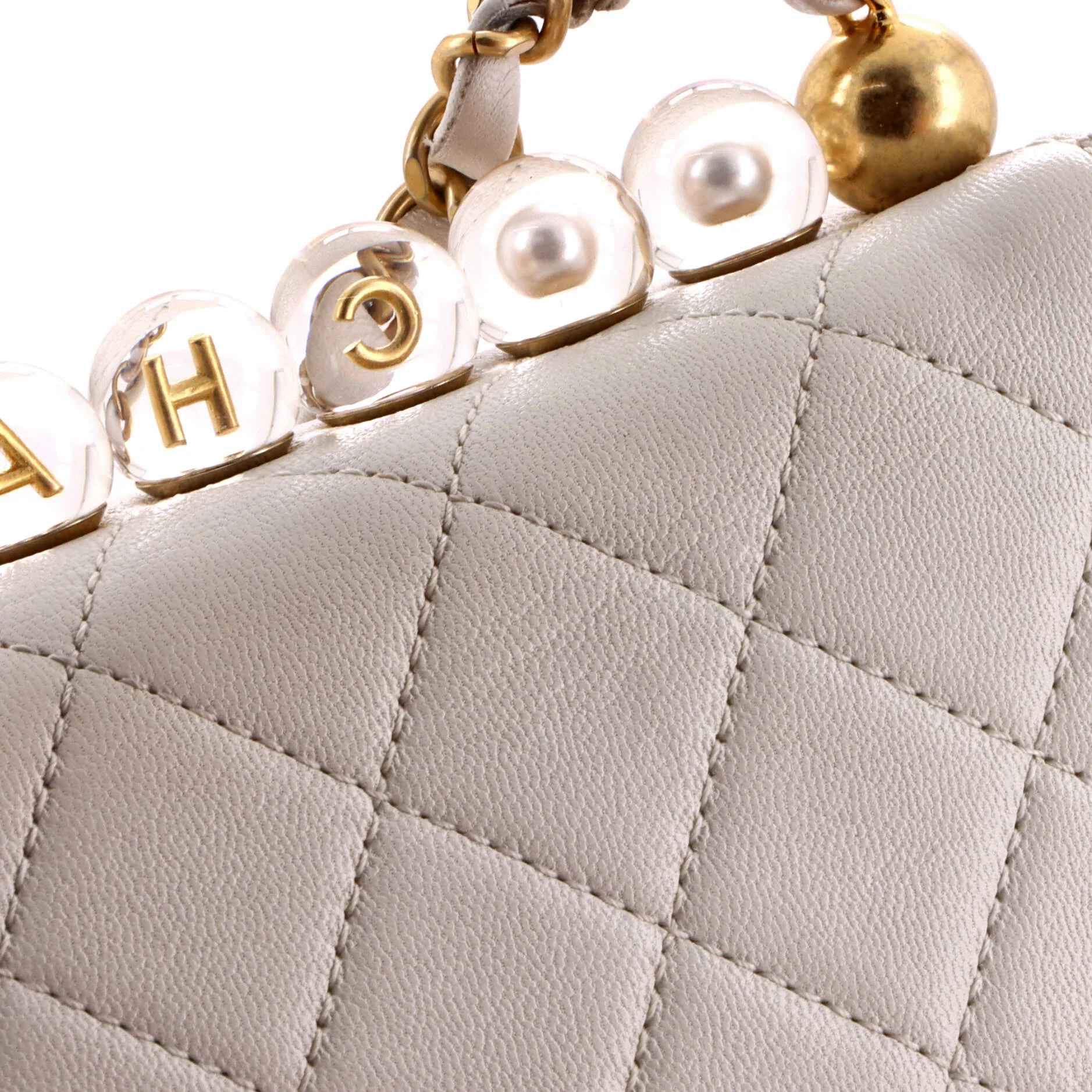 Chic Pearls Flap Bag Quilted Goatskin with Acrylic Beads Small - Image 8