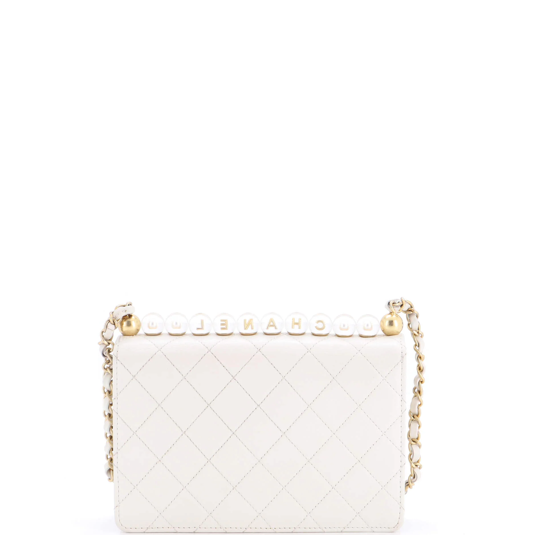 Chic Pearls Flap Bag Quilted Goatskin with Acrylic Beads Small - Image 3