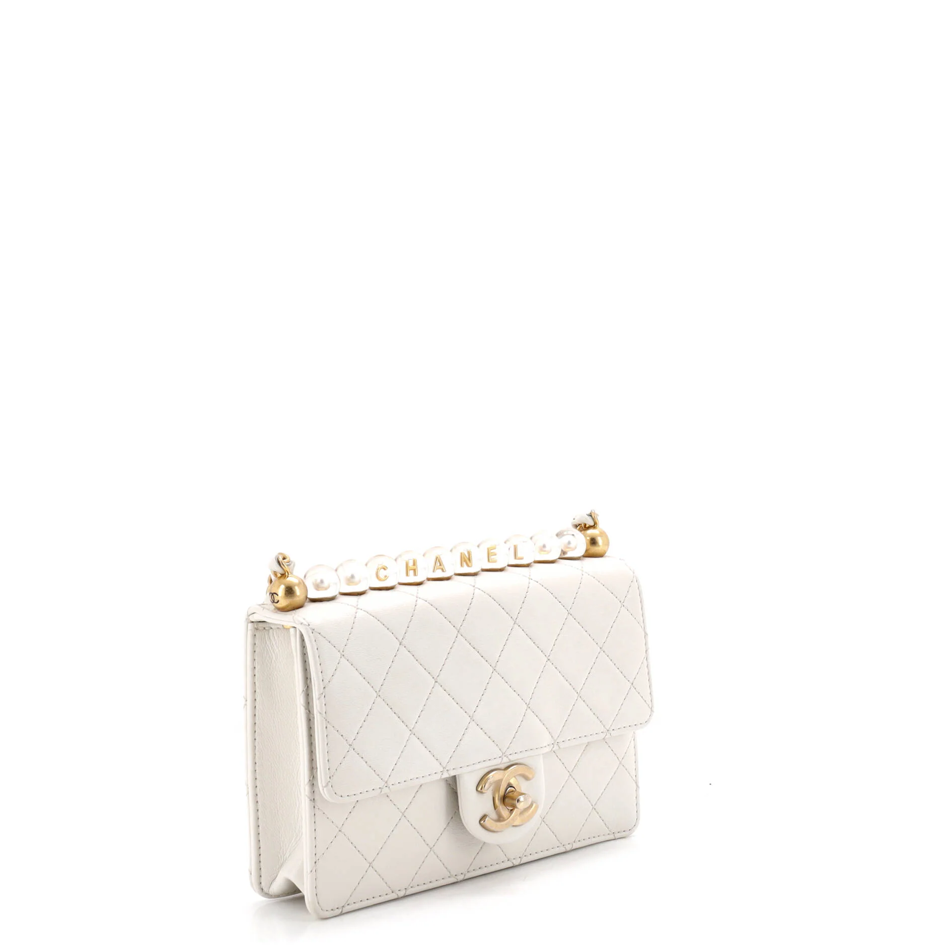 Chic Pearls Flap Bag Quilted Goatskin with Acrylic Beads Small - Image 2
