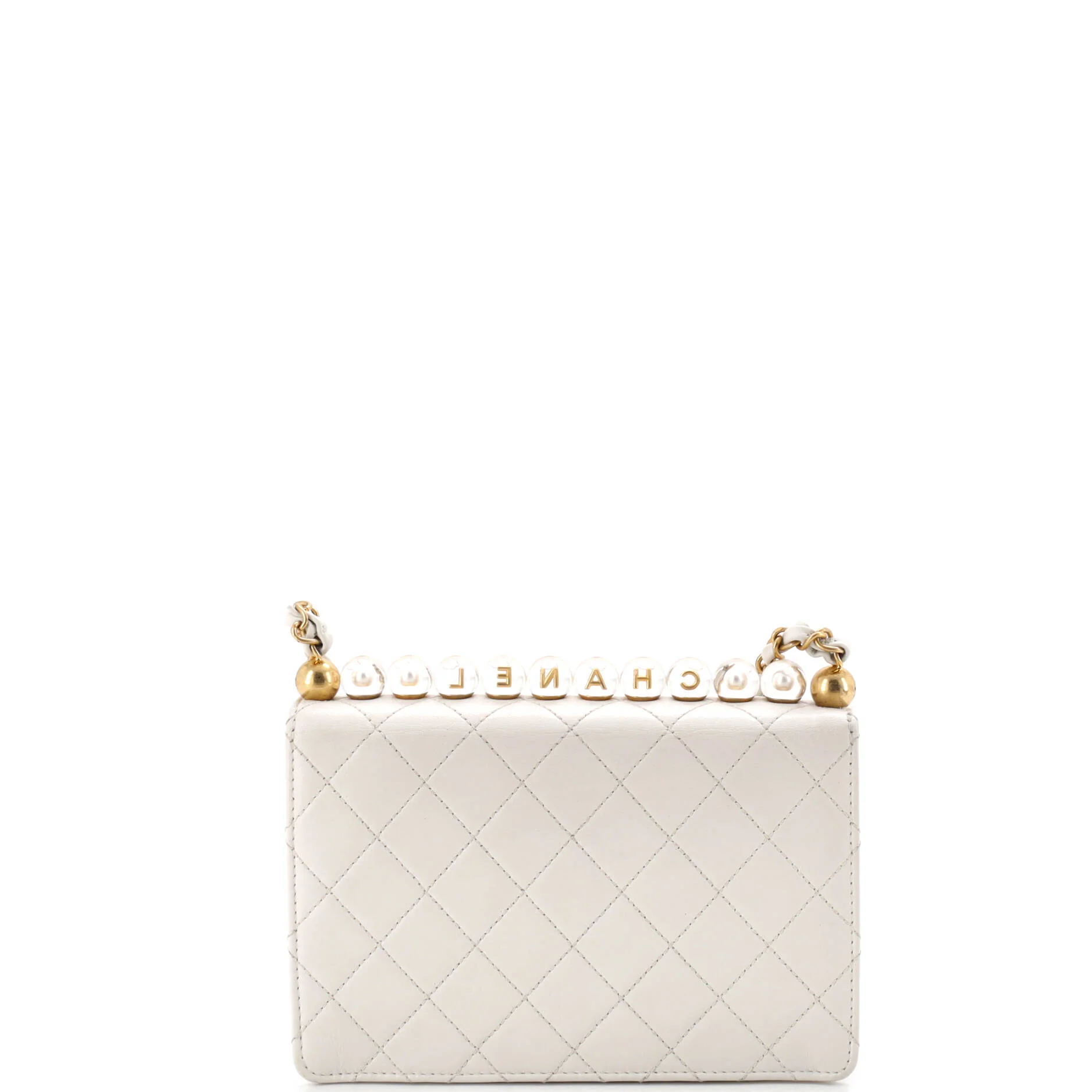 Chic Pearls Flap Bag Quilted Goatskin with Acrylic Beads Small - Image 3