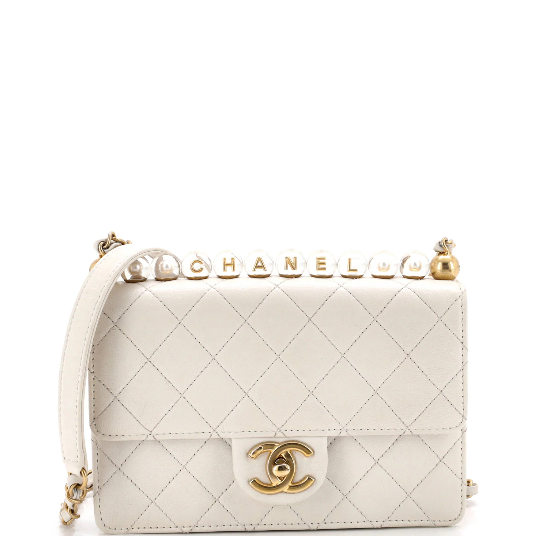 Chic Pearls Flap Bag Quilted Goatskin with Acrylic Beads Small