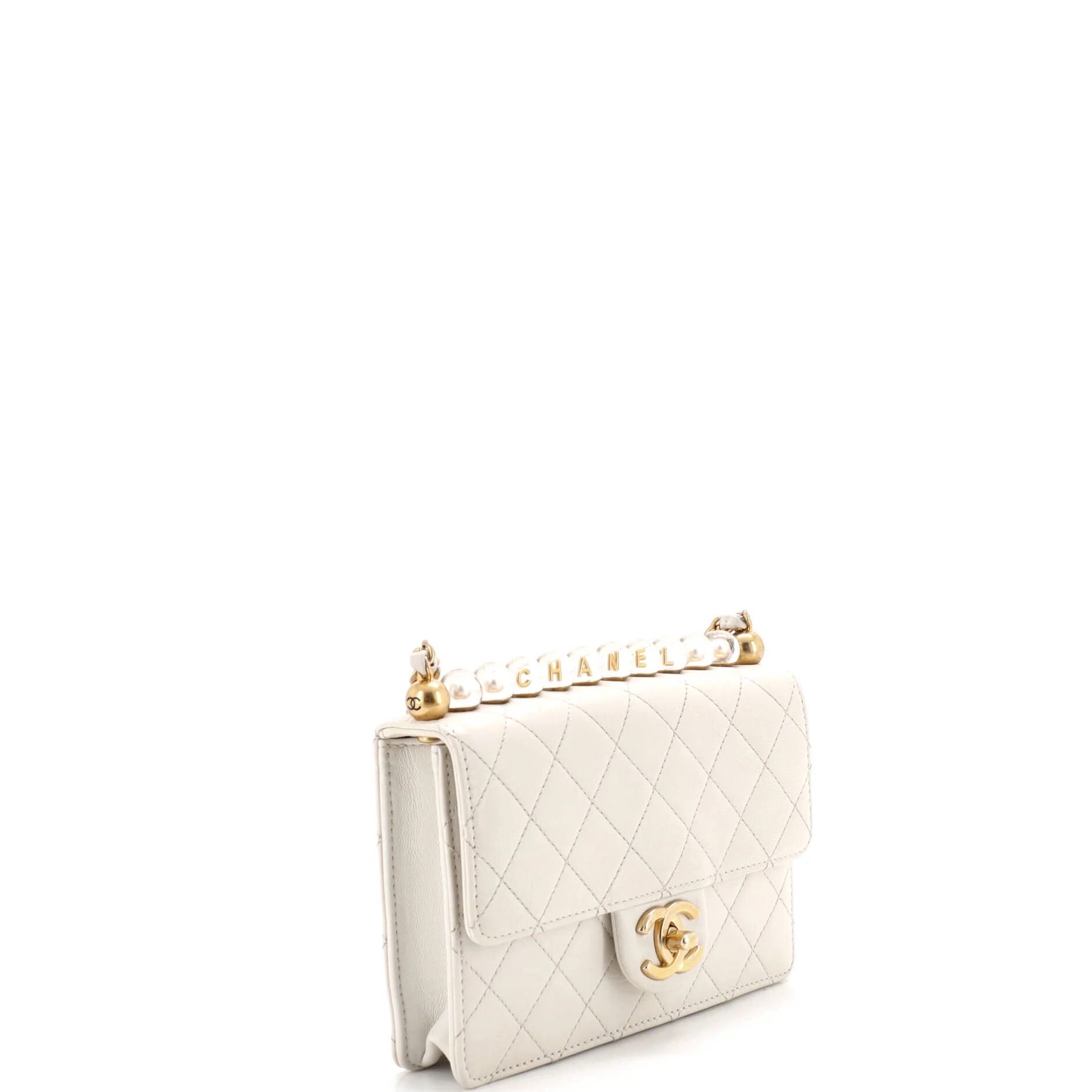 Chic Pearls Flap Bag Quilted Goatskin with Acrylic Beads Small - Image 2