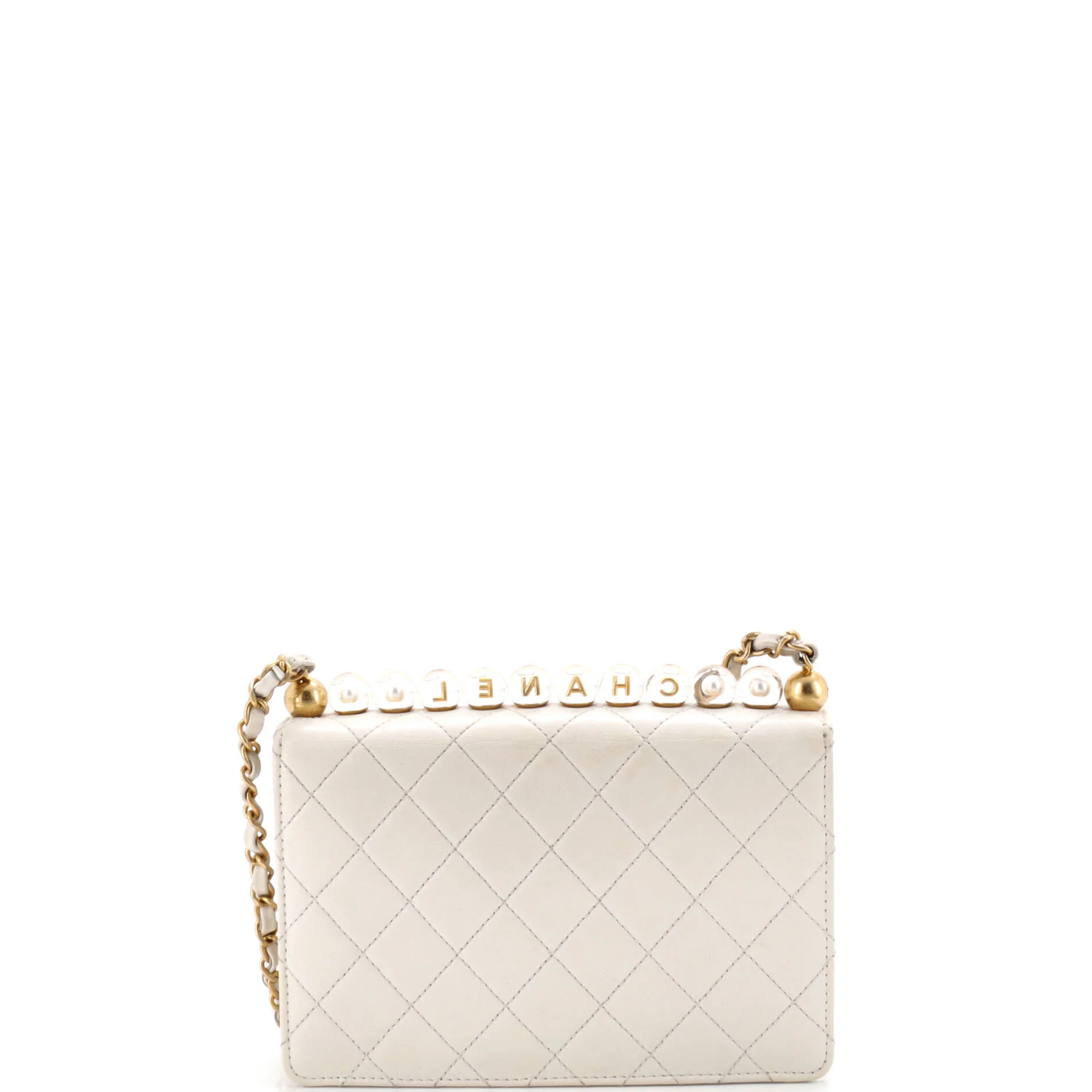 Chic Pearls Flap Bag Quilted Goatskin with Acrylic Beads Small - Image 3