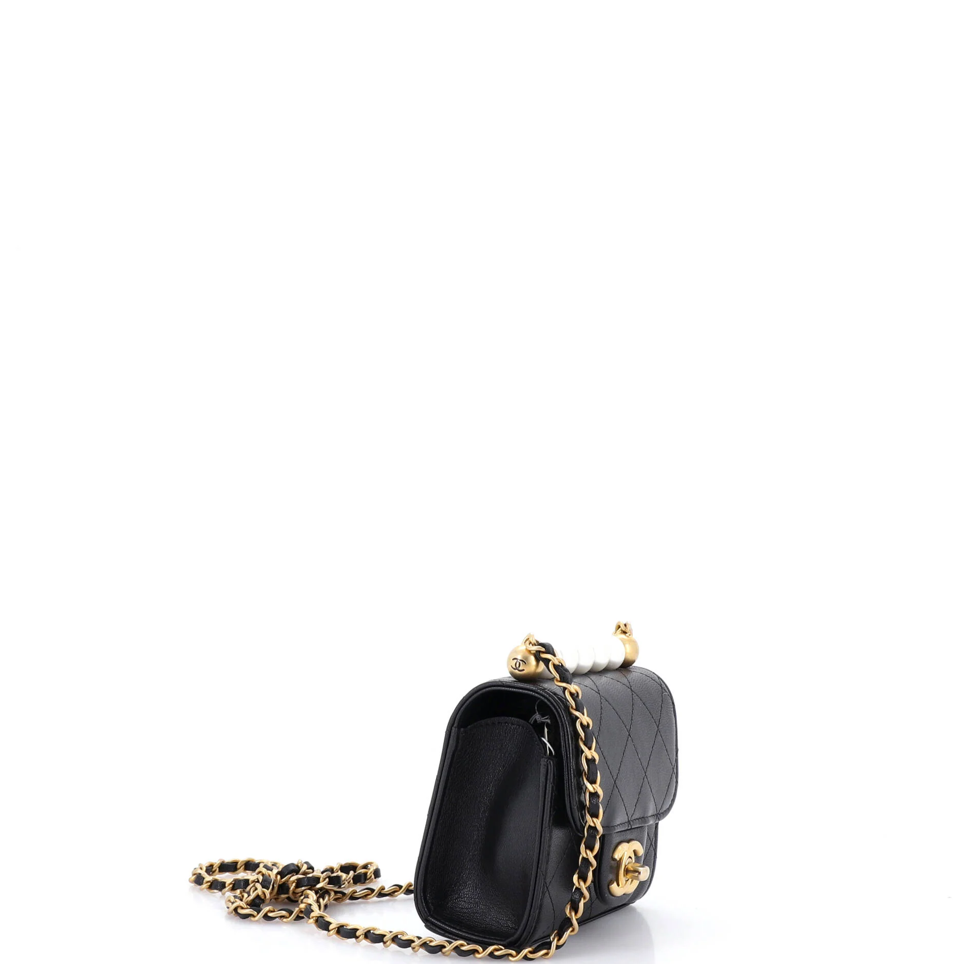 Chic Pearls Flap Clutch with Chain Quilted Goatskin Mini - Image 3