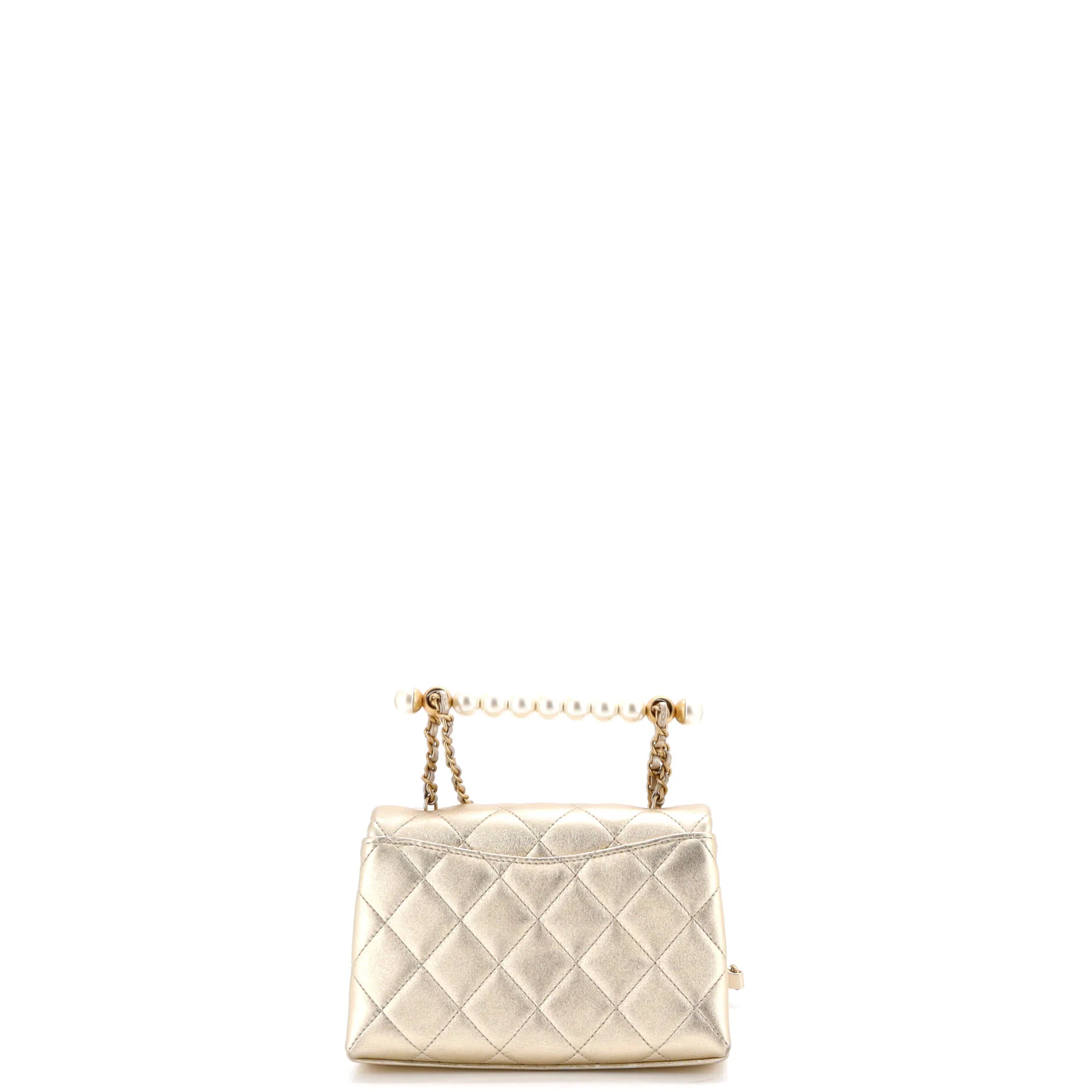 Chic Pearls Handle Flap Bag Quilted Shiny Lambskin Mini - Image 3