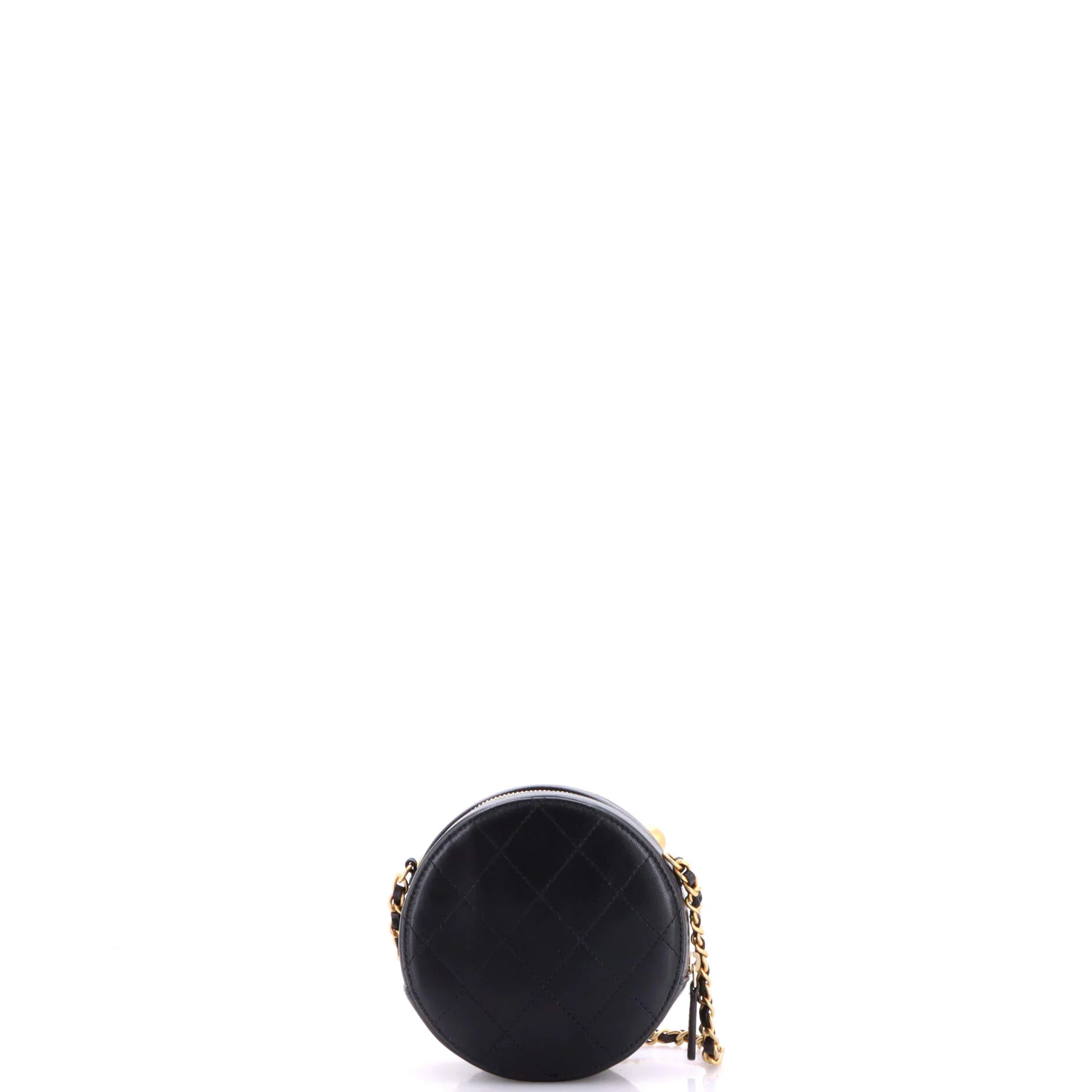 Chic Pearls Round Clutch with Chain Quilted Lambskin - Image 3
