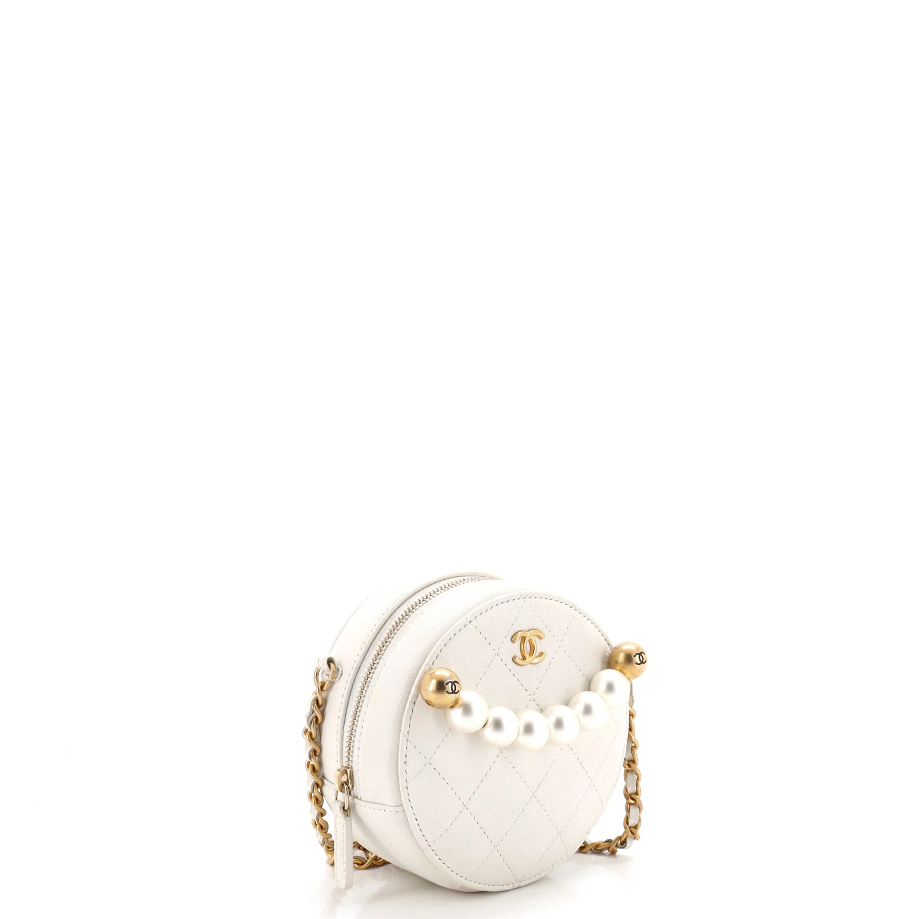 Chic Pearls Round Clutch with Chain Quilted Lambskin - Image 2